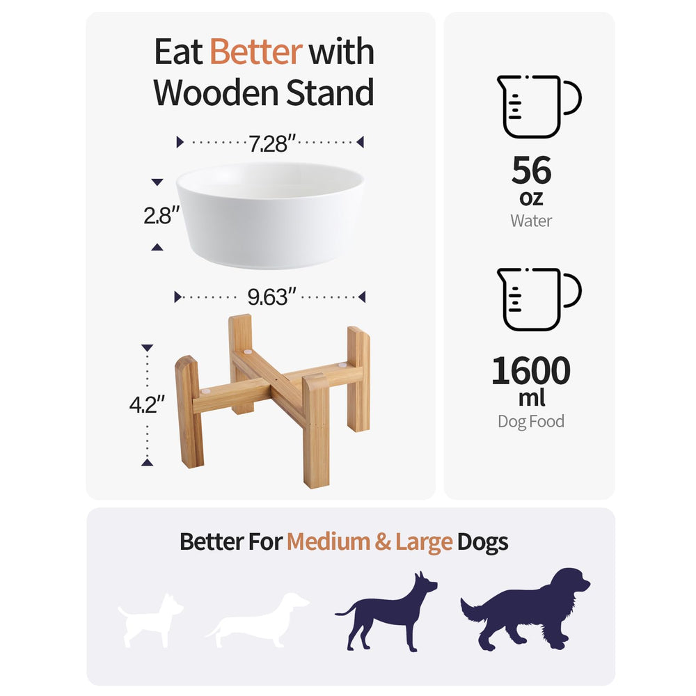 Addggo ceramic dog bowl with 6-inch width and 3.6-cup capacity for medium breeds.
