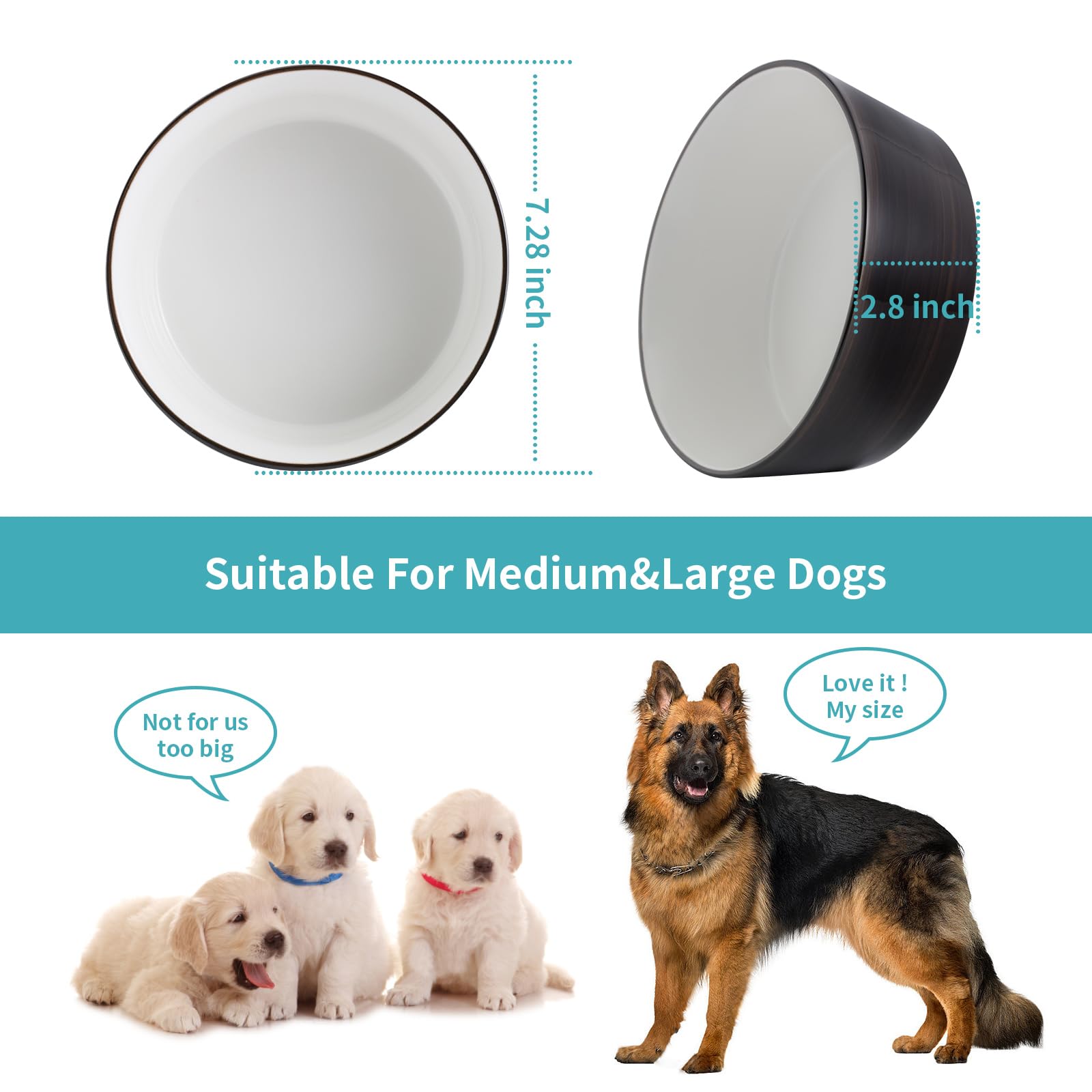 Addggo elevated bowl with wide mouth demonstrates easy loading of dry or wet foods.