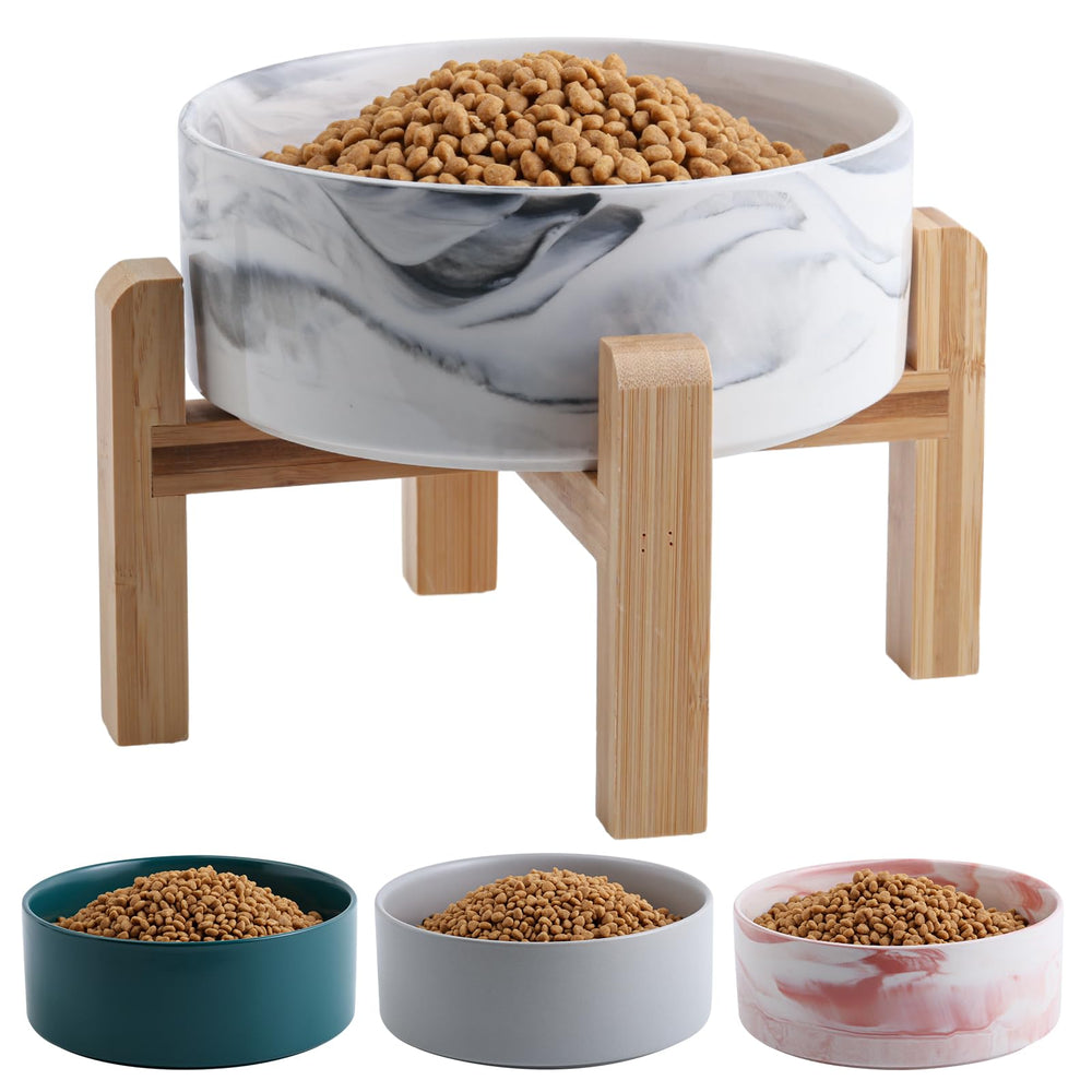 Addggo elevated ceramic dog bowl with stand in marble grey for stable feeding