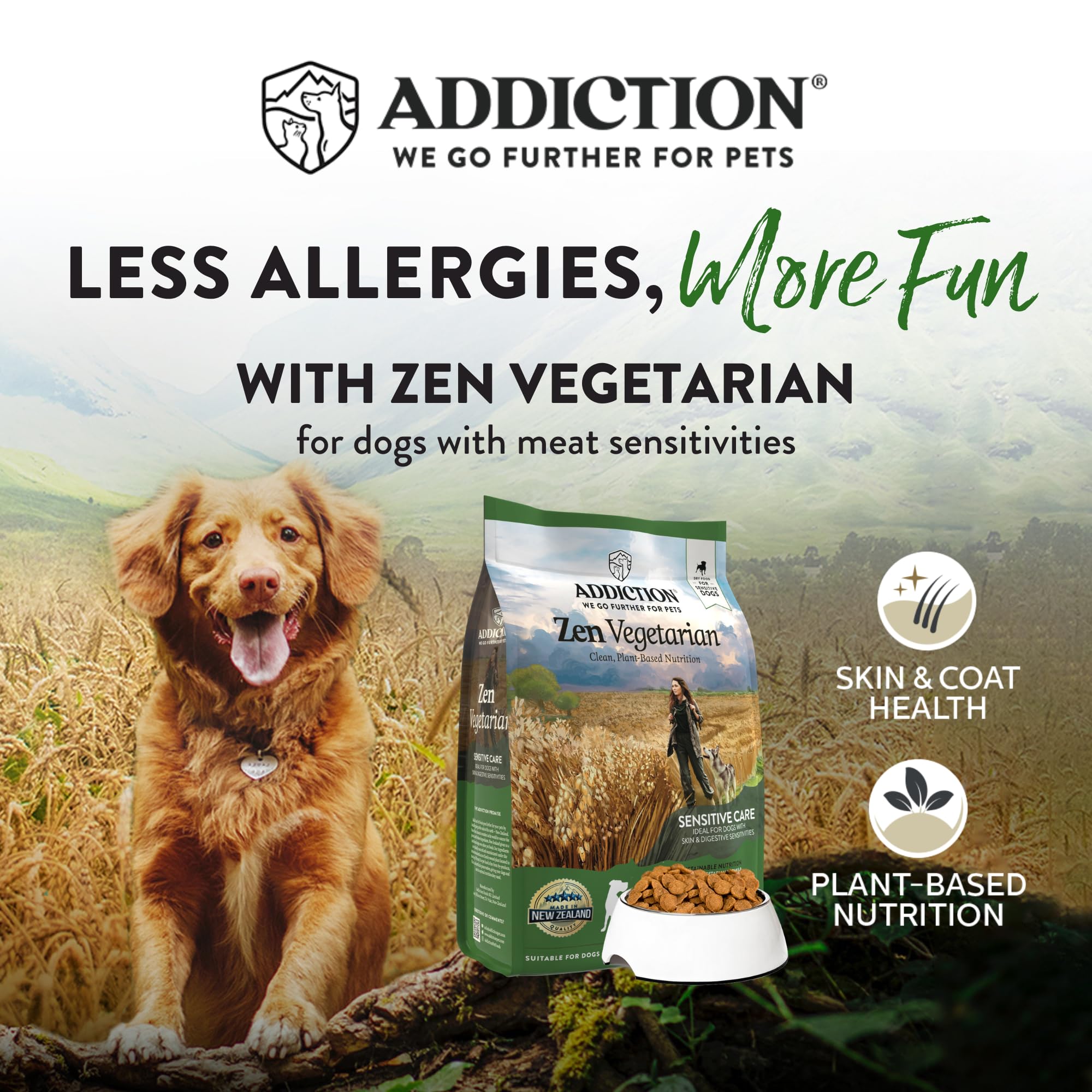 Add Addiction Zen Vegetarian dry dog food scoop measures portions.