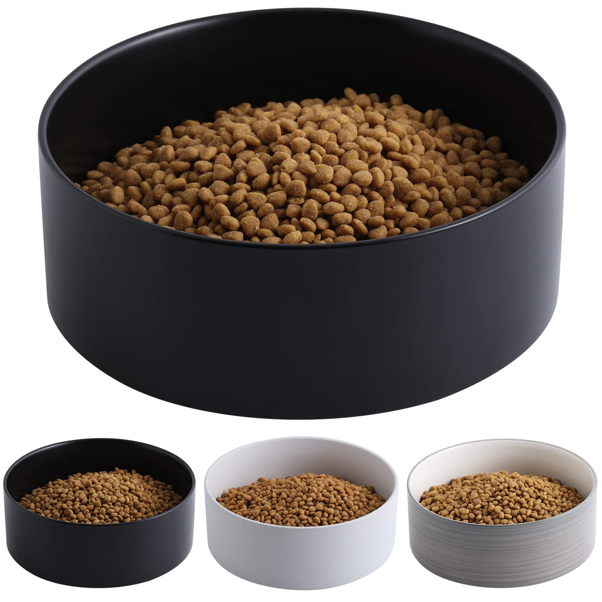 Addogyy black dog bowl ceramic large capacity for mess-free feeding