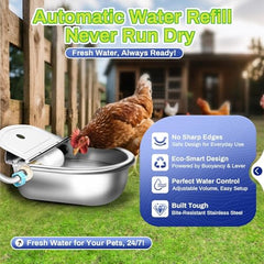Ademon automatic water-bowl pipe shows 80cm hose for flexible placement.