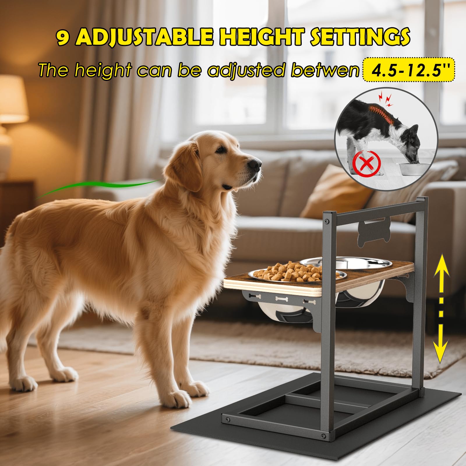 ADENGL elevated bowls with dual stainless steel bowls and slow feeder feature.