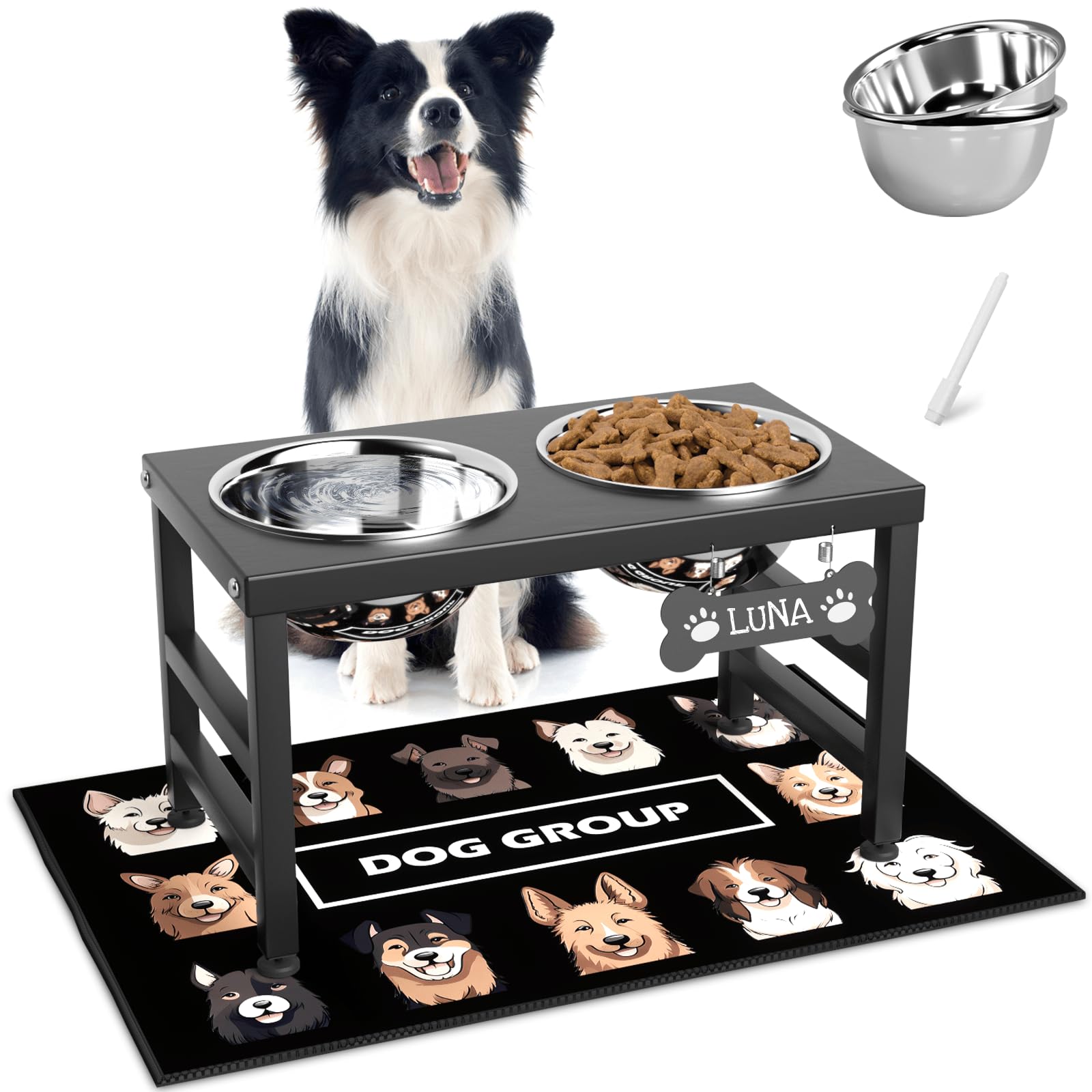 ADENGL elevated dog bowls side view demonstrates comfortable height for meals