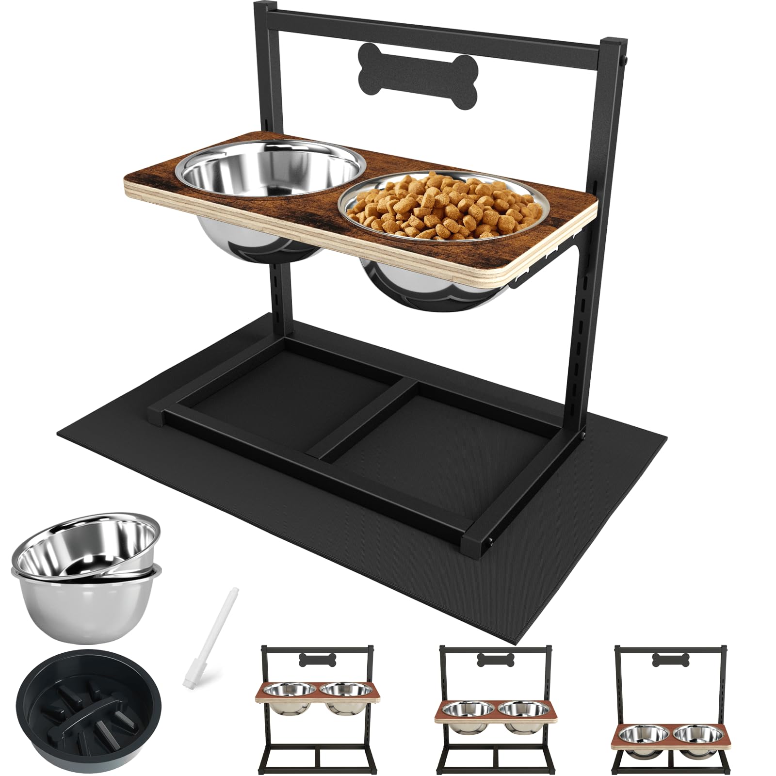 ADENGL elevated dog bowls stand showing 9 height levels for customizable feeding comfort.