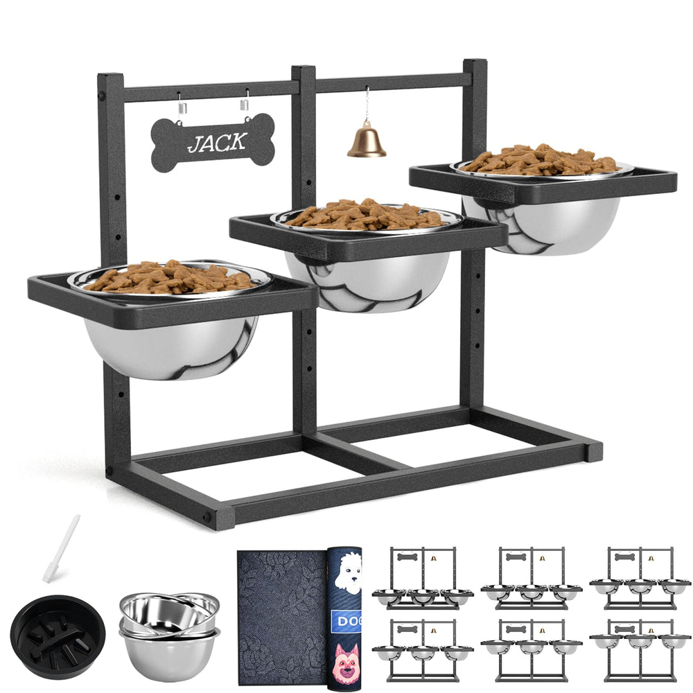 ADENGL elevated dog bowls on an adjustable stand for multi-dog feeding