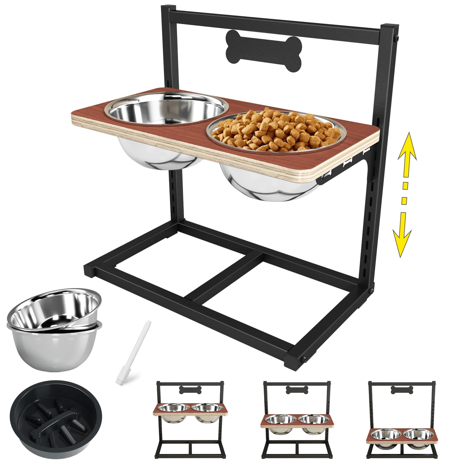 ADENGL elevated dog bowl stand with 9-height adjustment for growing dogs.