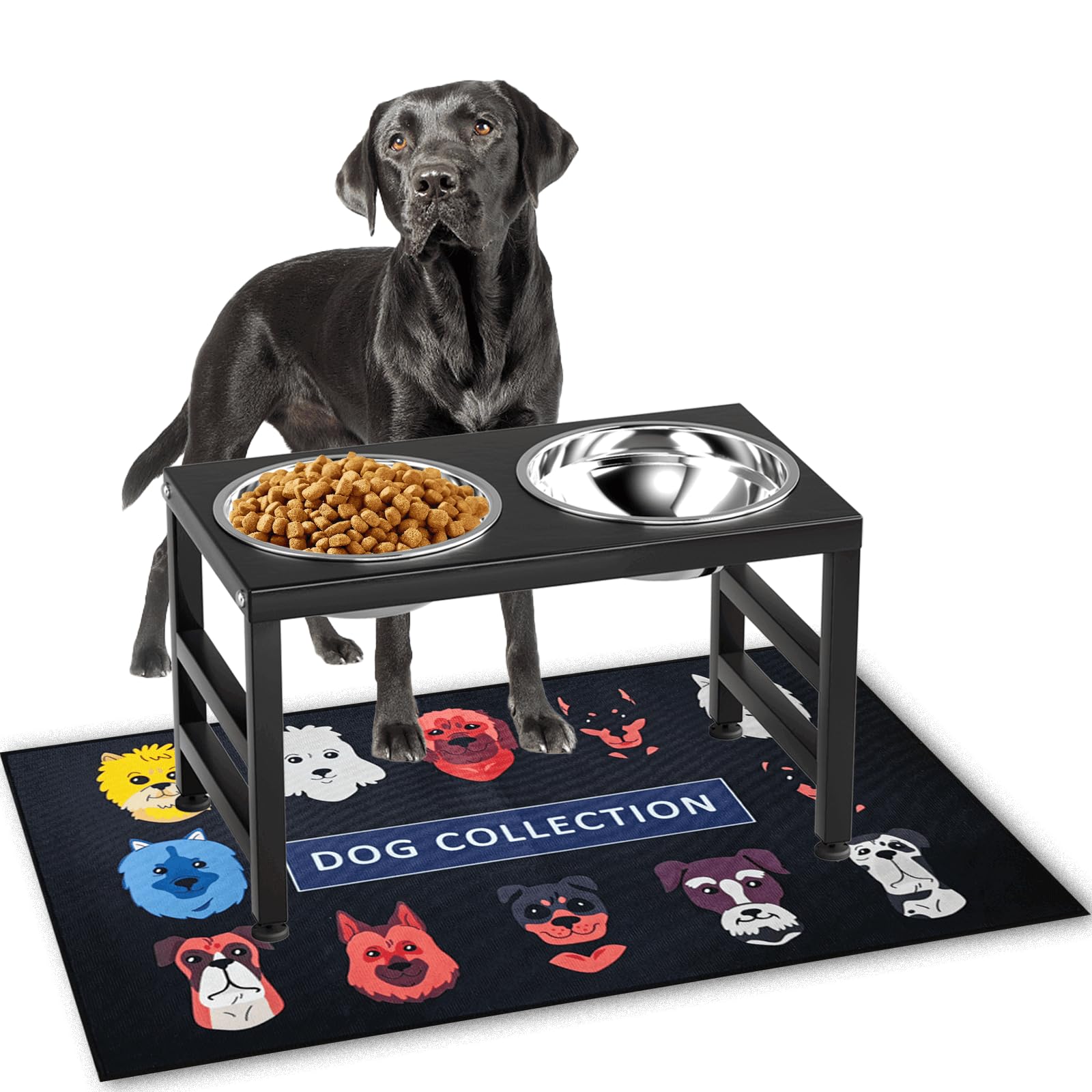 ADENGL metal raised dog bowl stand in black for elevated feeding and easier access.