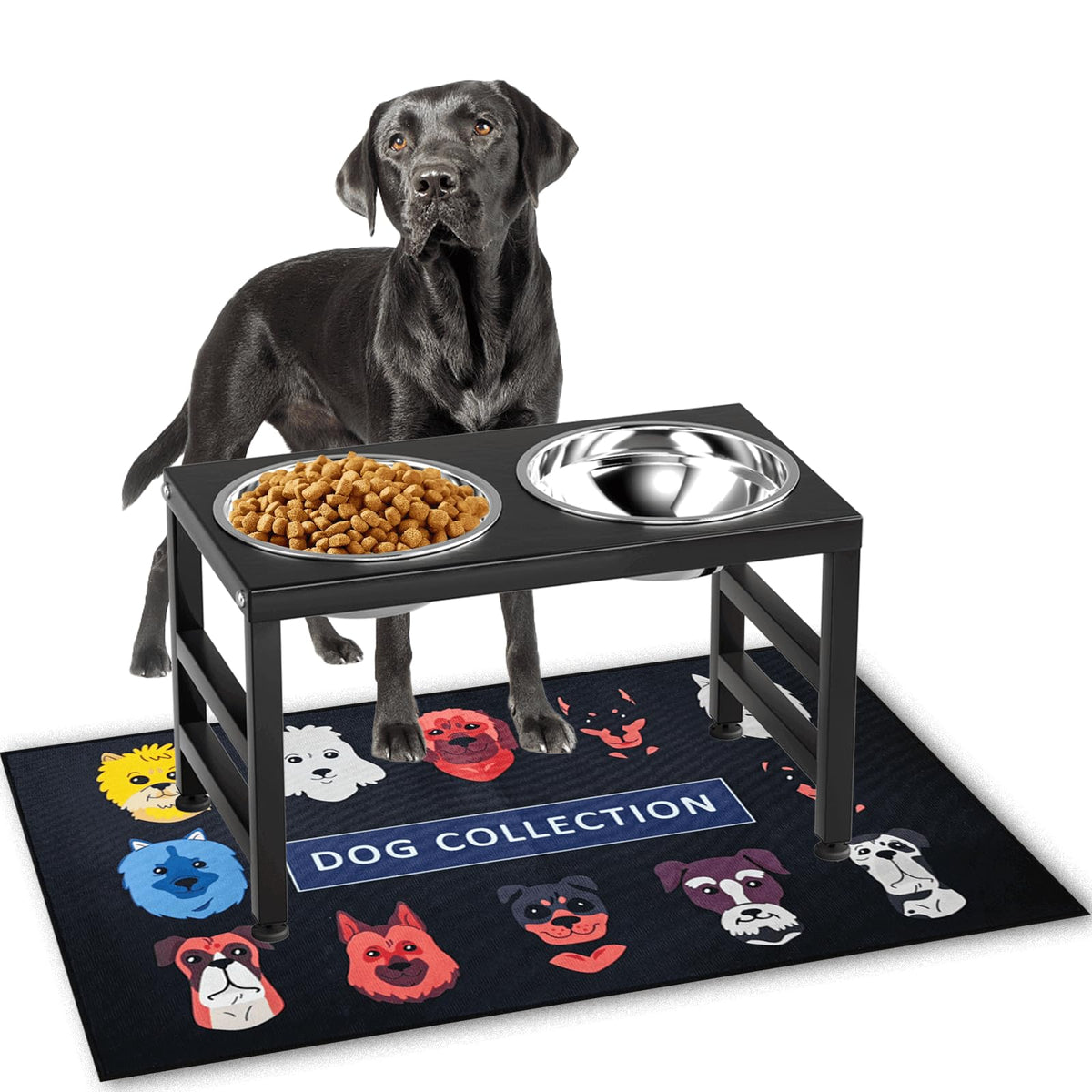 ADENGL metal raised dog bowl stand in black for elevated feeding and easier access.