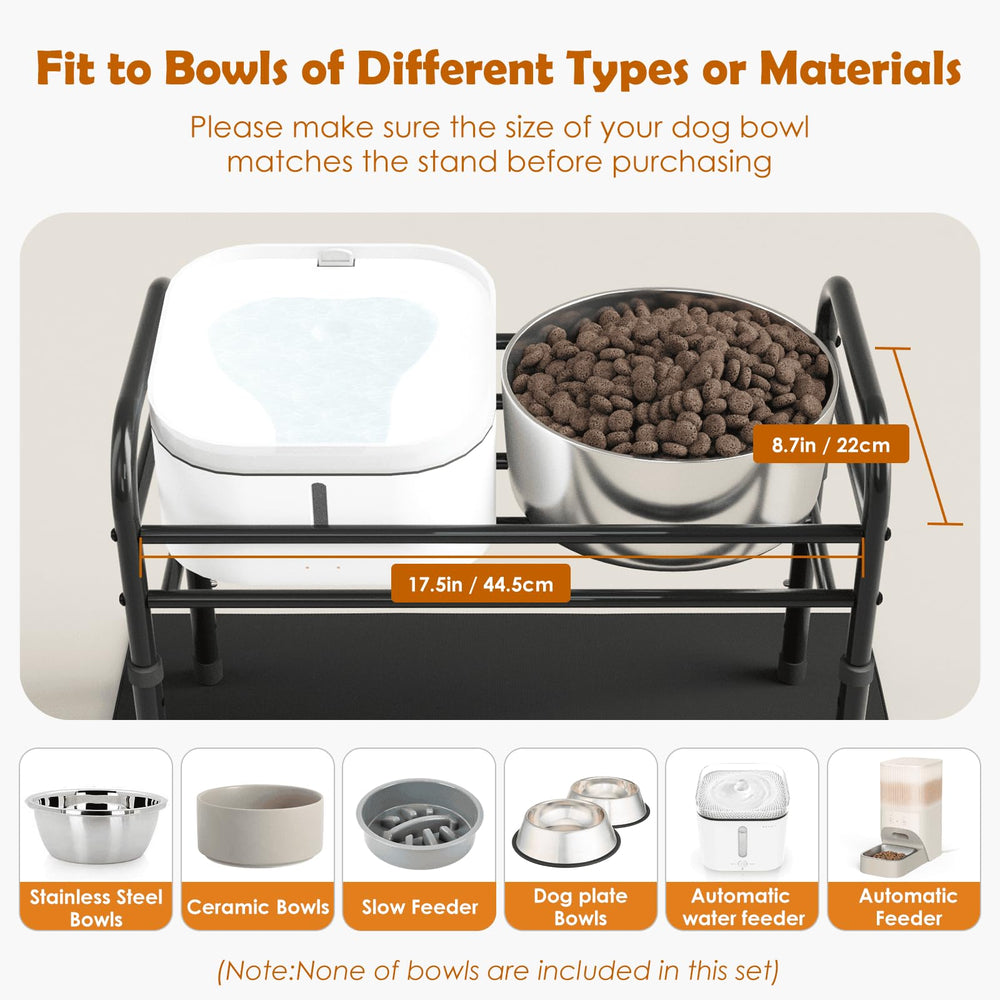 ADENGL raised dog bowl stand with mat keeps floors clean and tidy.