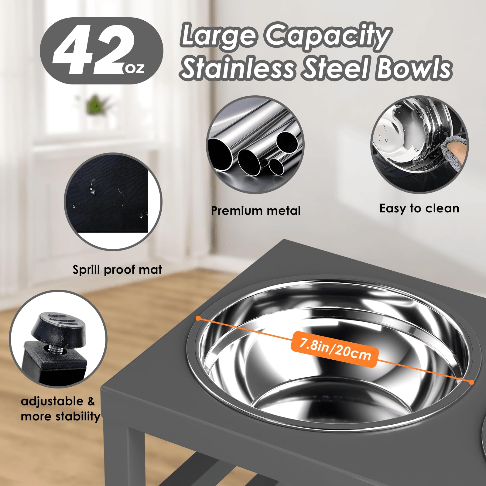 ADENGL splash-proof mat under bowls keeps the feeding area dry and tidy.