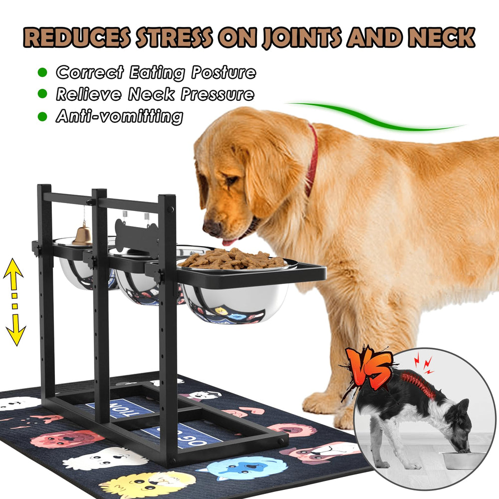 ADENGL triple-bowl feeding setup with slow-feed bowl for larger dogs