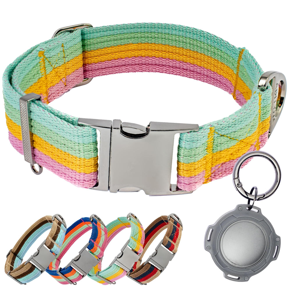 ADITYNA cotton dog collar with AirTag holder closeup showing soft fabric for daily walks