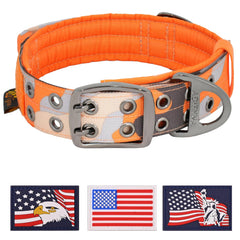 ADITYNA heavy-duty dog collar close-up showing rugged camo orange design for large breeds