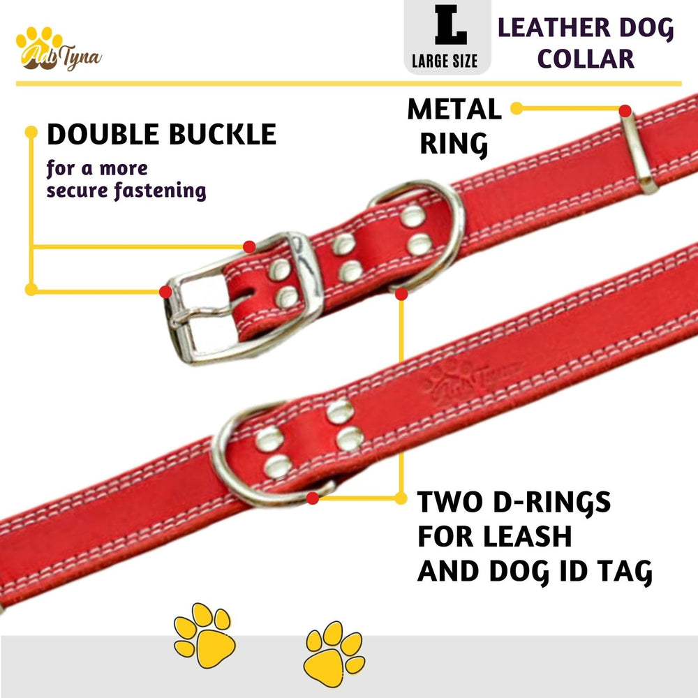 ADITYNA red leather collar with two D-rings for versatility during training