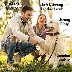 ADITYNA Leather Dog Leash ready-for-walking smooth control on moderate to strong pulls