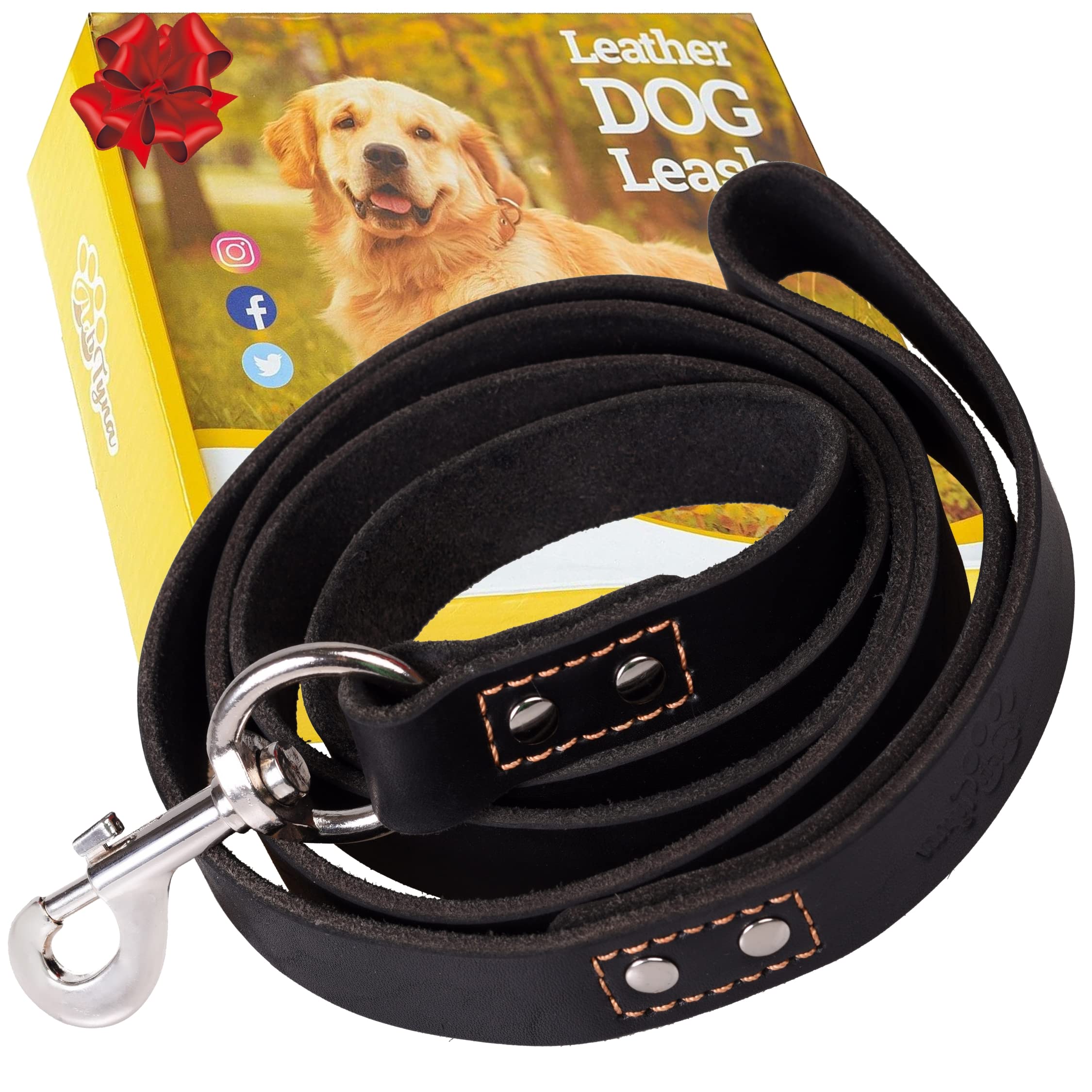 ADITYNA Leather Dog Leash full view showcases rugged leather and clean design for daily walks.