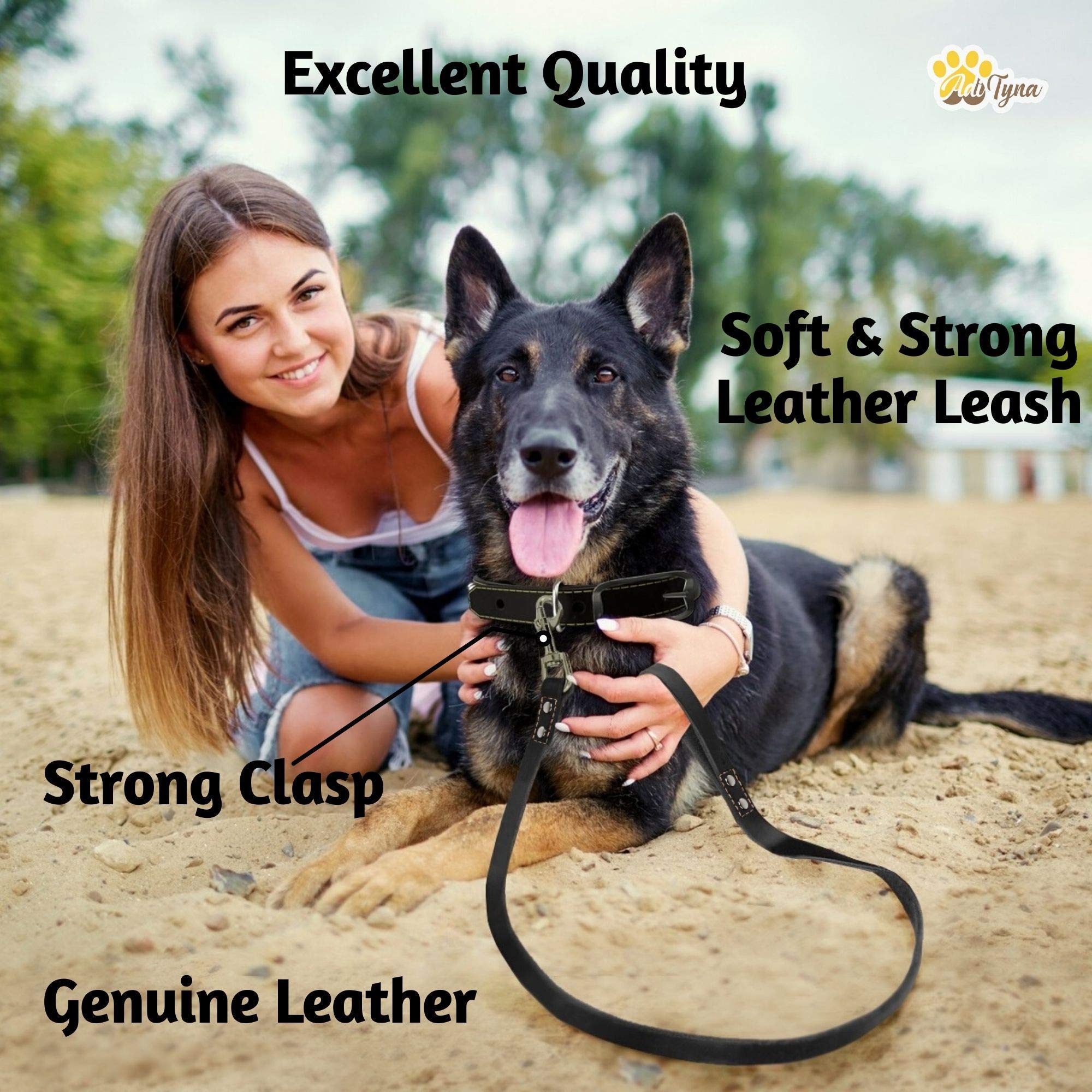 ADITYNA Leather Dog Leash leather texture closeup shows premium material and smooth grip.