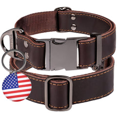 ADITYNA leather dog collar buckle closeup for secure daily walks