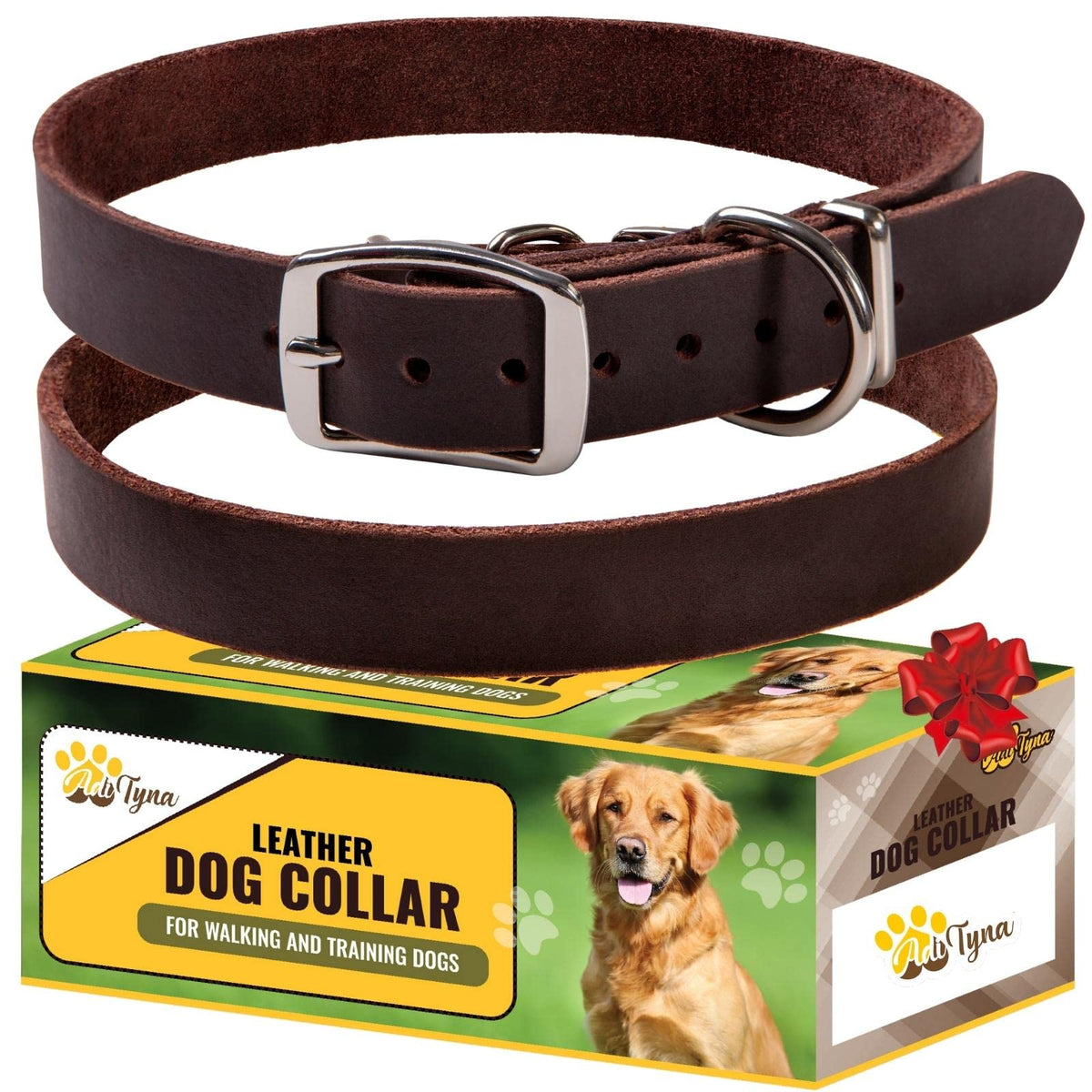 ADITYNA Leather Dog Collar closeup buckle for secure leash attachment during walks