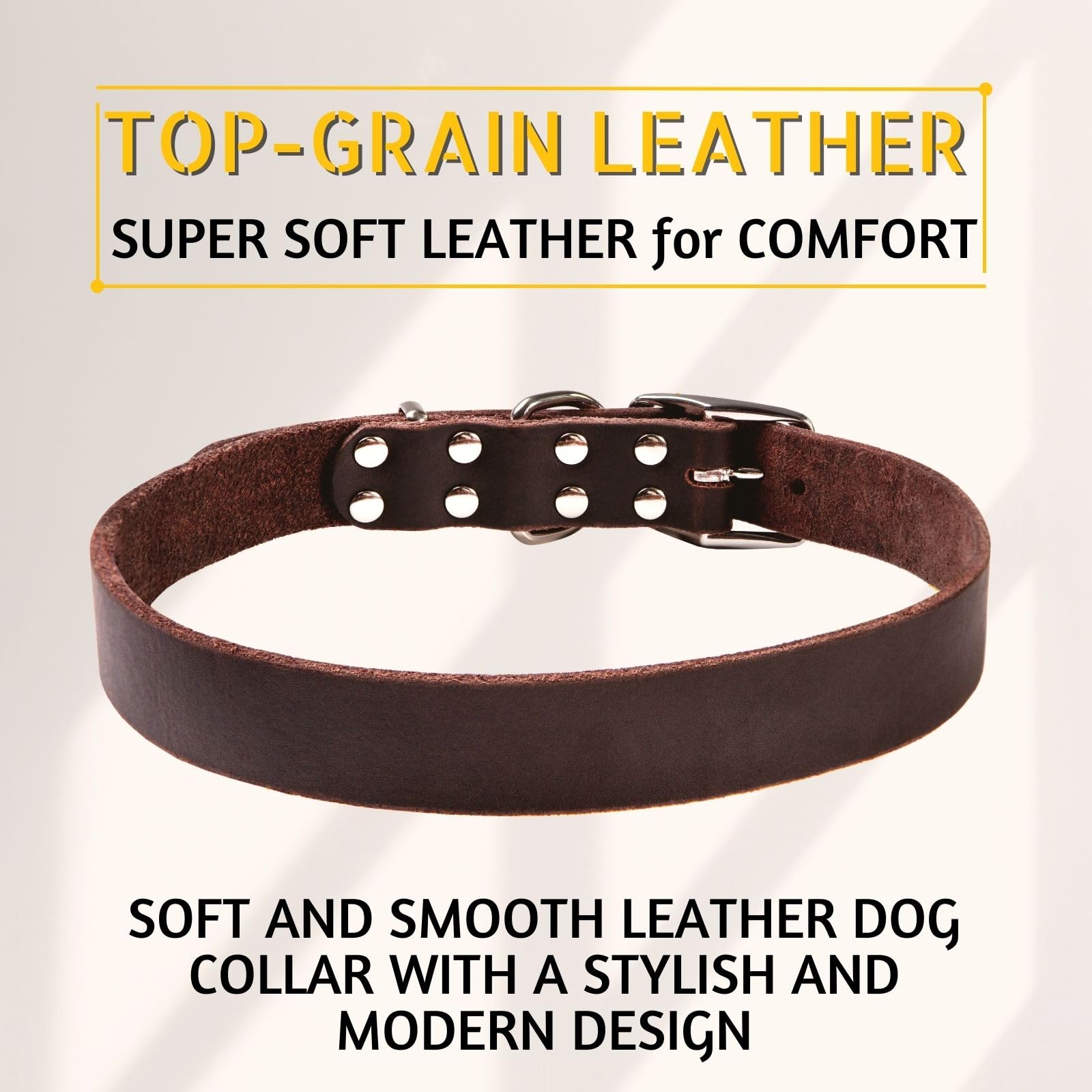 ADITYNA Leather Dog Collar worn by a large dog during a walk for comfort