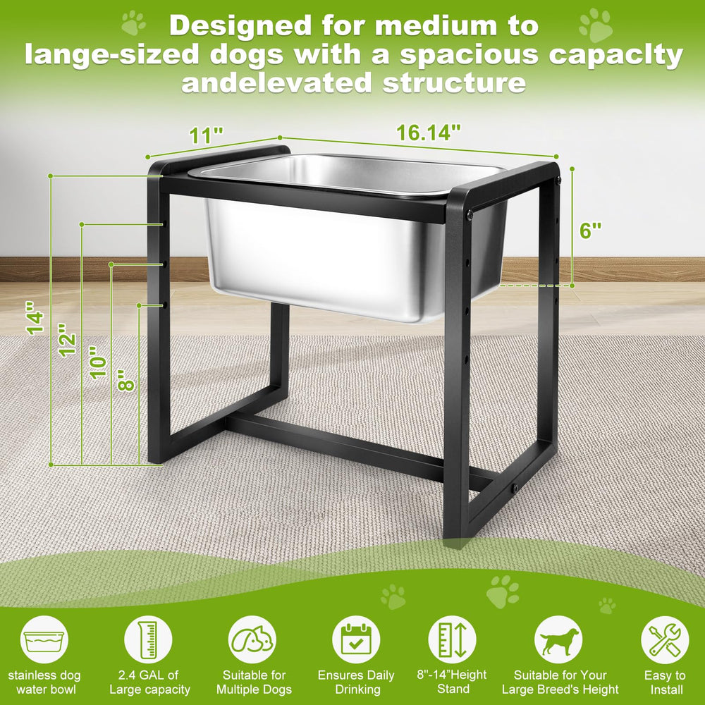 Adjustable Height Elevated Dog Water Bowl 8-inch height shows ergonomic setup for pets.