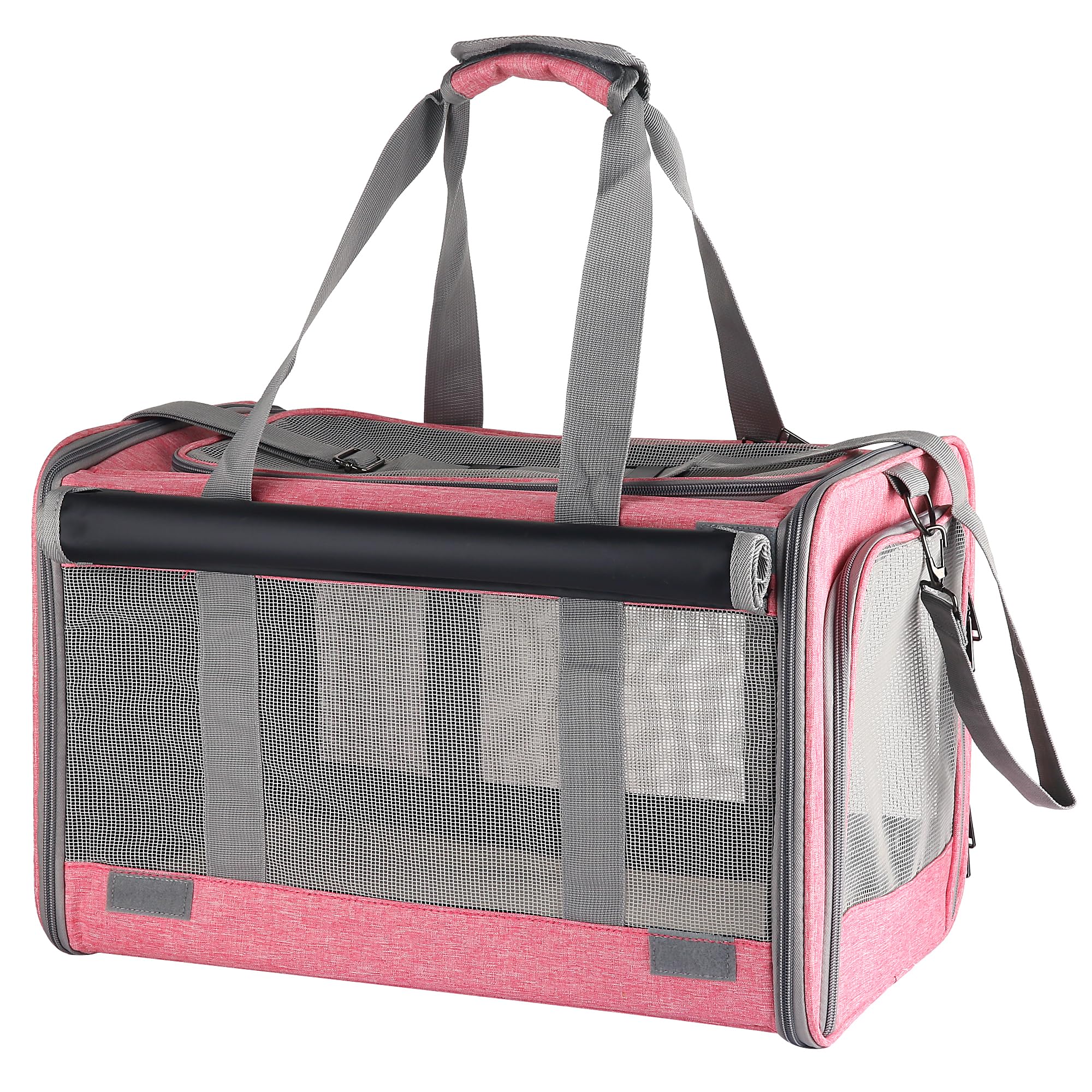 Adkyop large pink soft-sided carrier ventilated top for breathable travel.