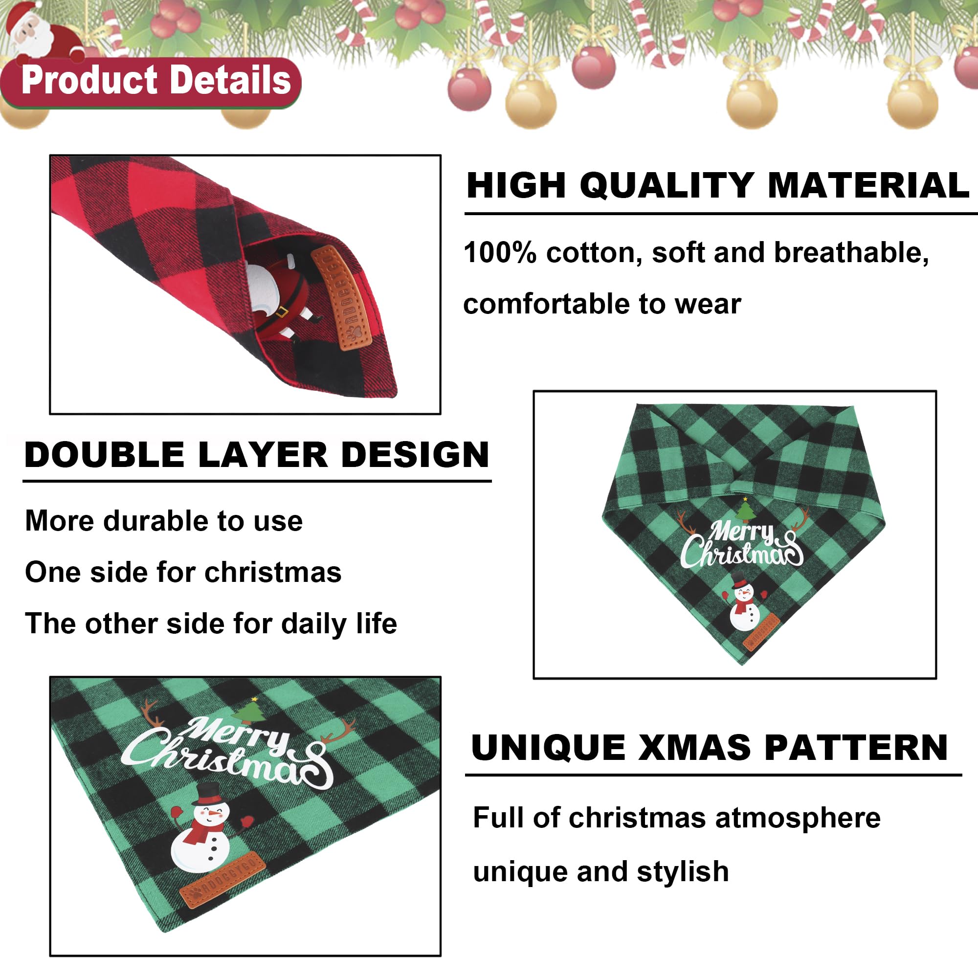 ADOGGYGO bandana diseño Feliz Navidad Papá Noel, festiva para eventos