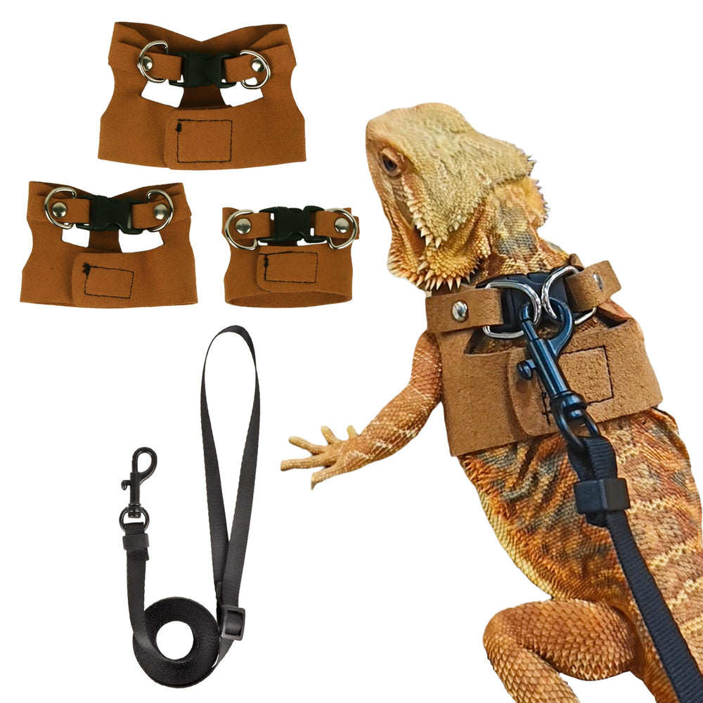 ADOGGYGO Bearded Dragon Harness brown top view for comfortable outdoor walks.