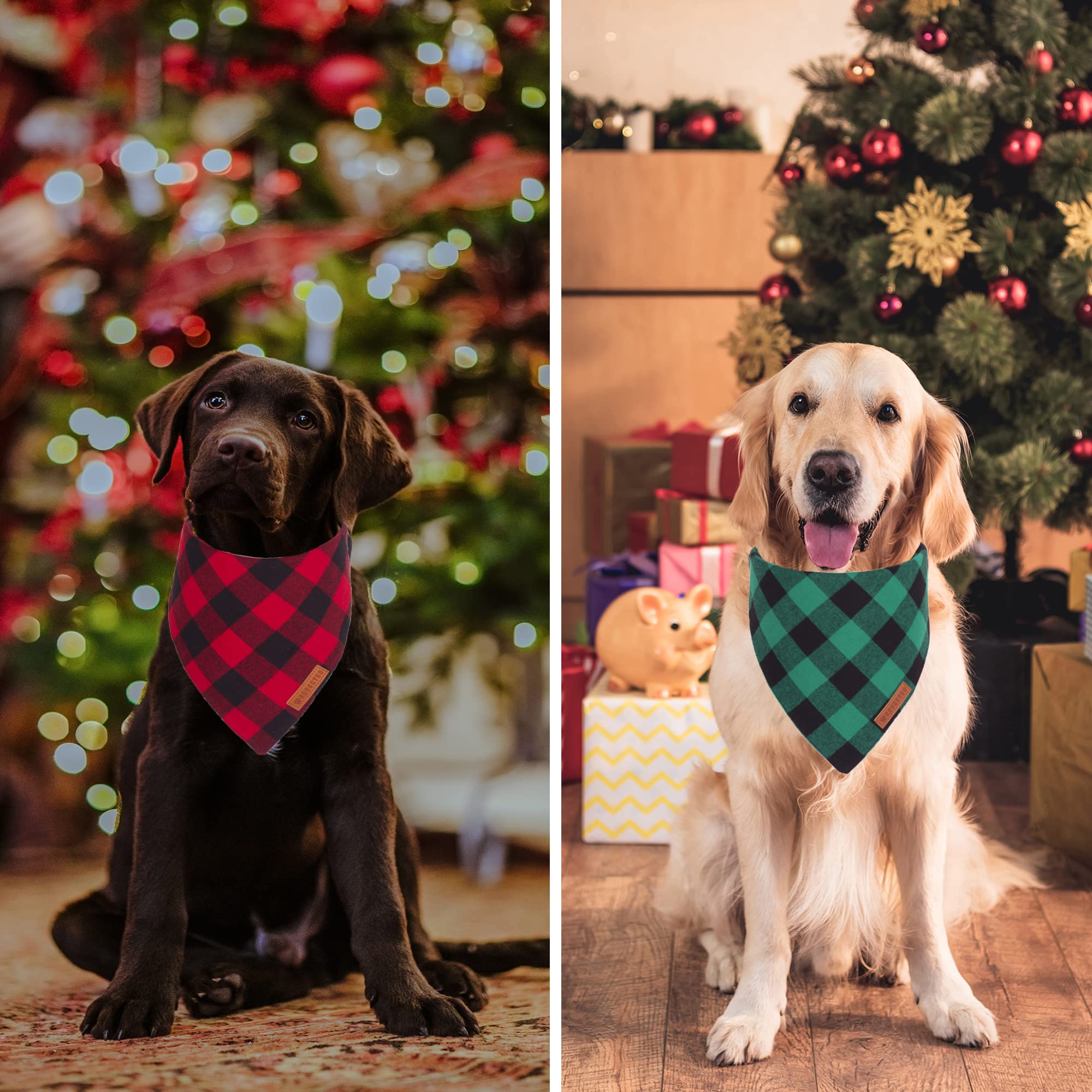 ADOGGYGO blue plaid dog bandana perfect for photoshoots and parties.