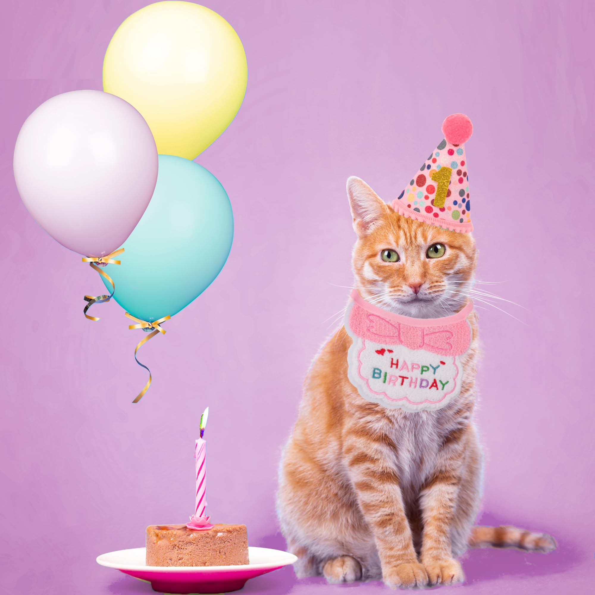 ADOGGYGO cat birthday bandana bib, soft fabric for comfy celebration wear.
