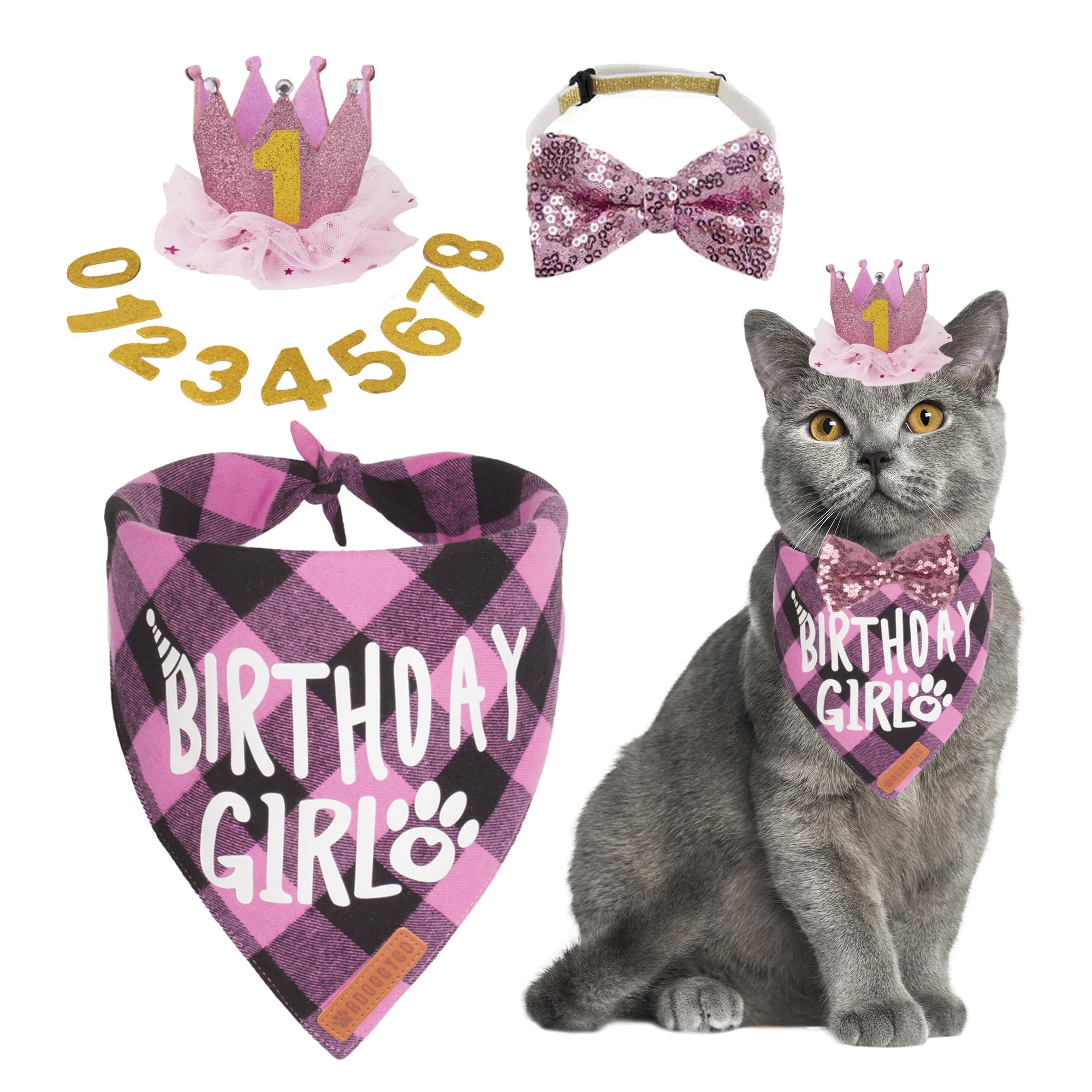 ADOGGYGO cat birthday hat pink, festive accessory for pet celebrations and photos.