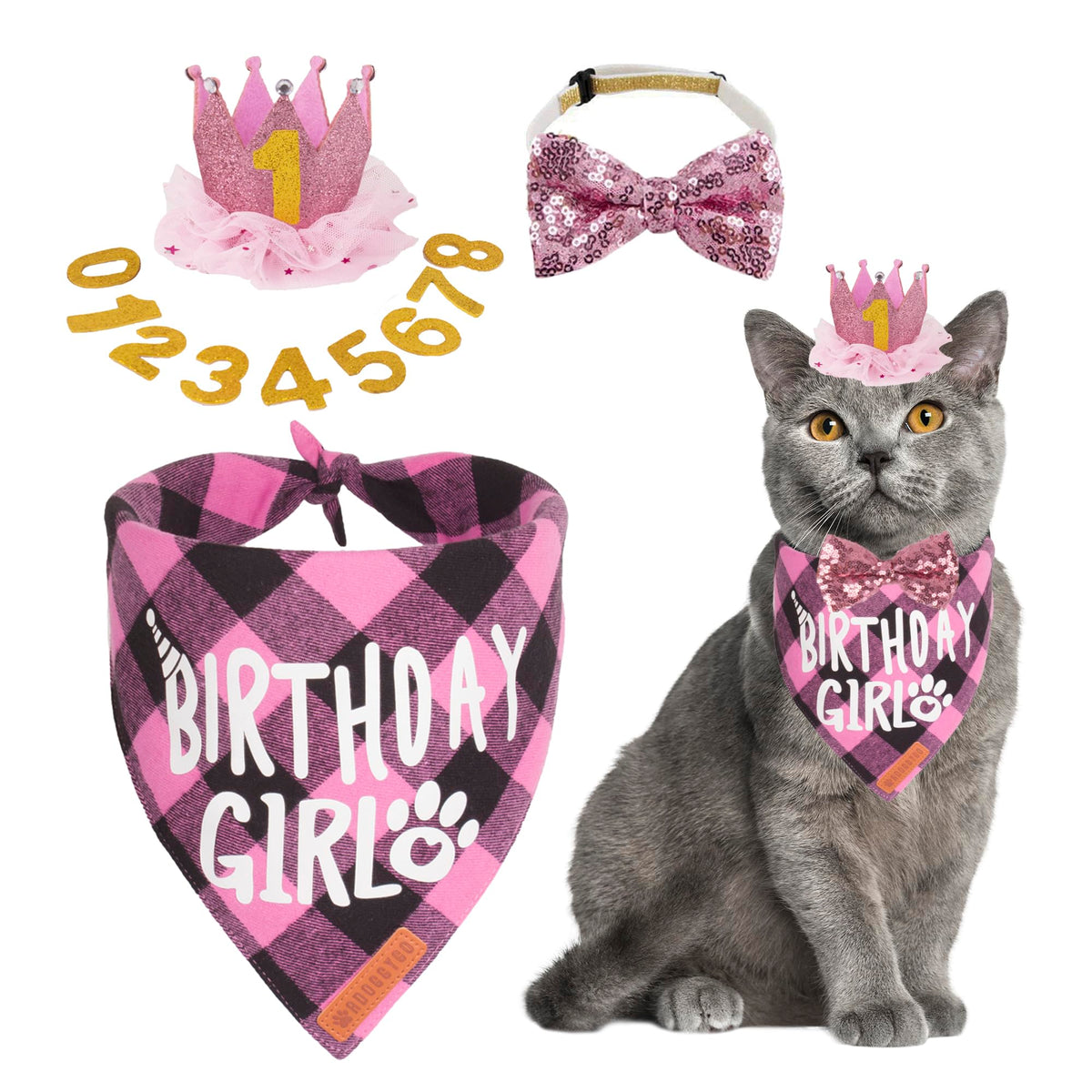 ADOGGYGO cat birthday hat pink, festive accessory for pet celebrations and photos.