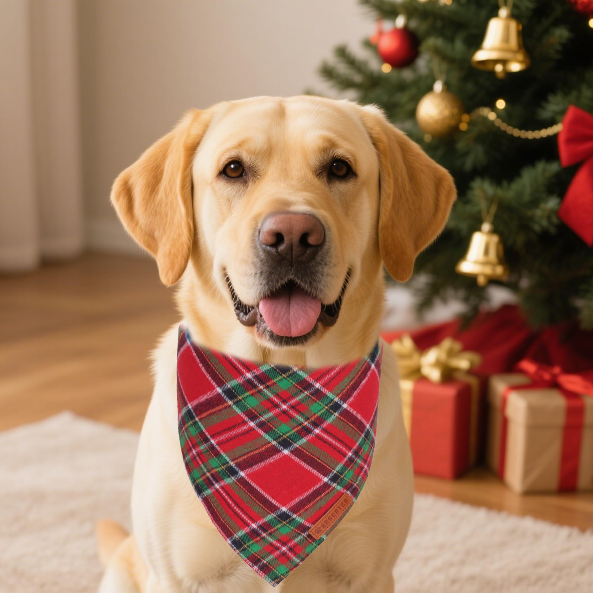 ADOGGYGO green plaid bandana on dog boosts holiday charm and photos