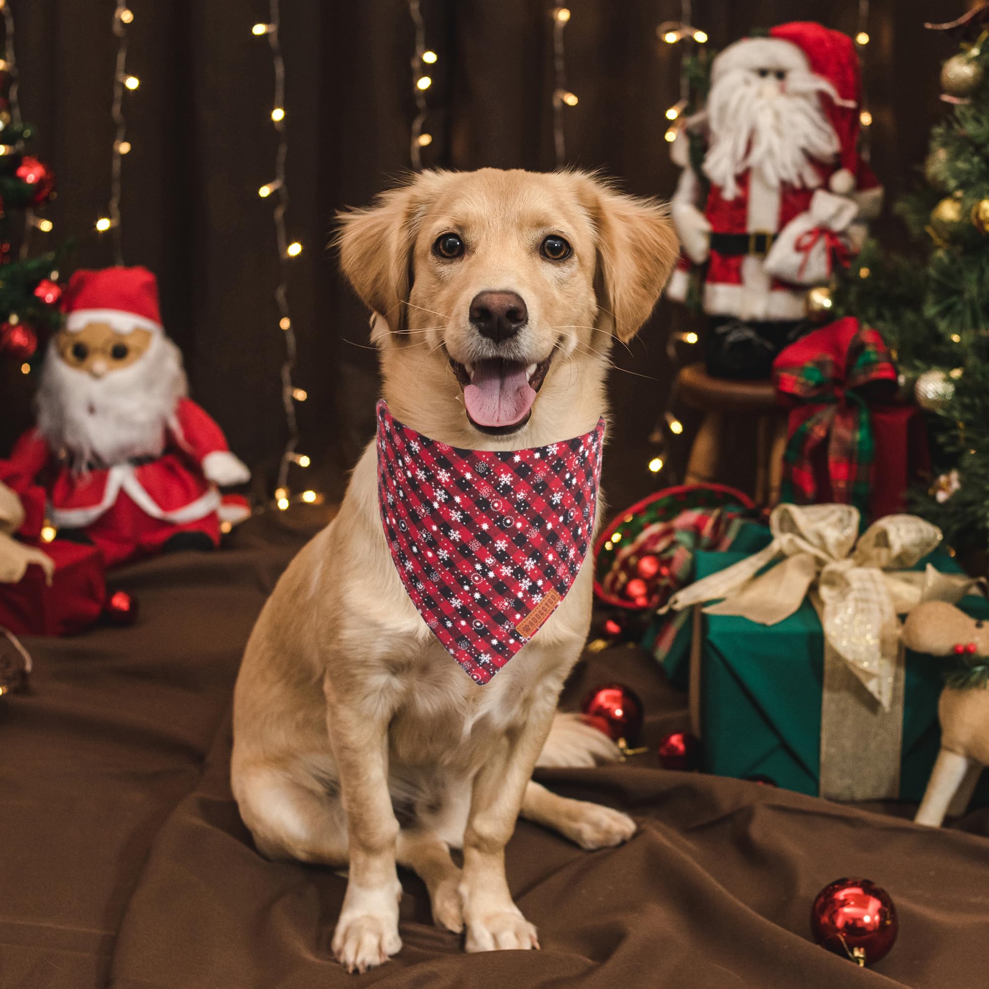 ADOGGYGO bandana green plaid snowflake styling for stylish holiday outings.