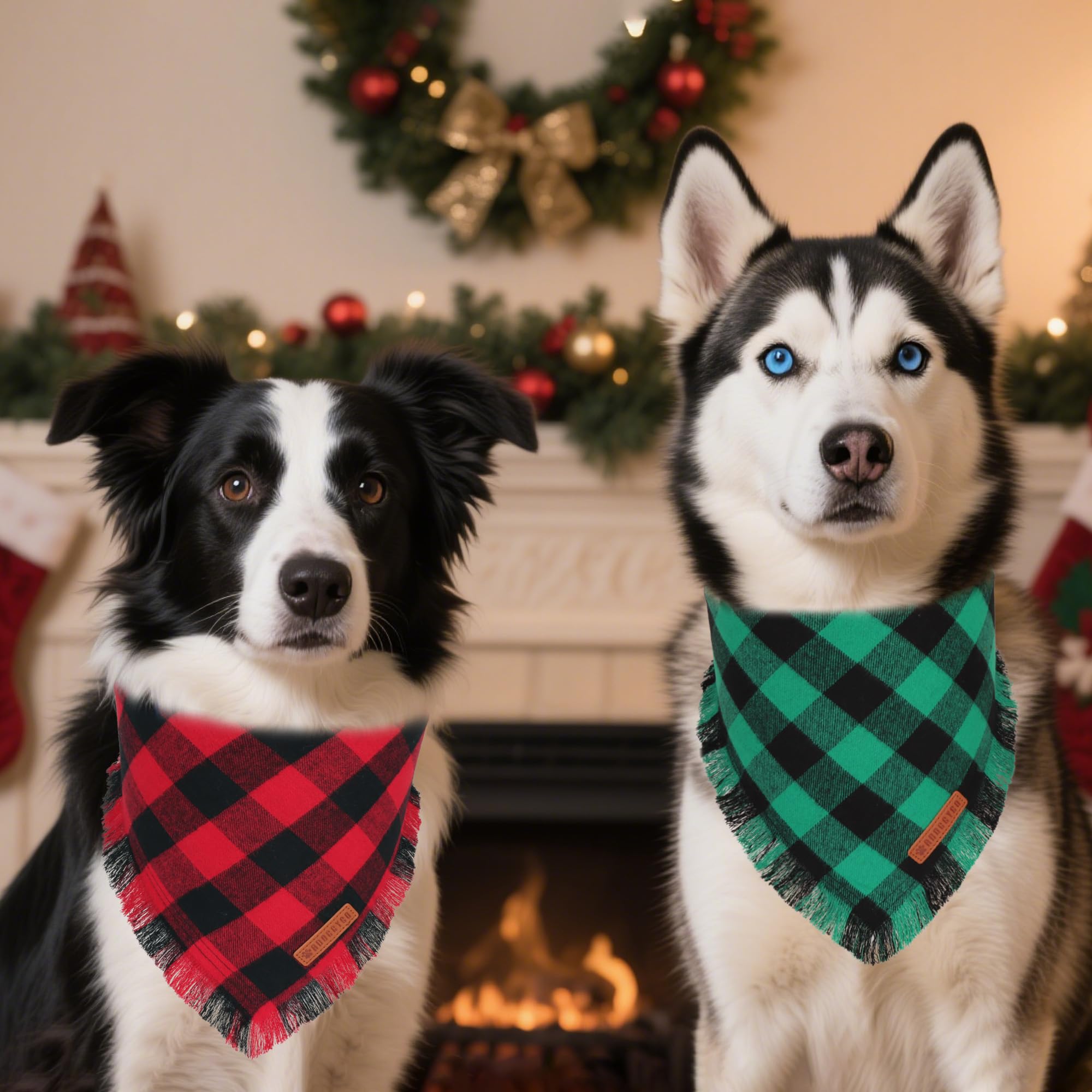 ADOGGYGO green plaid bandana tassels on neck for festive walks