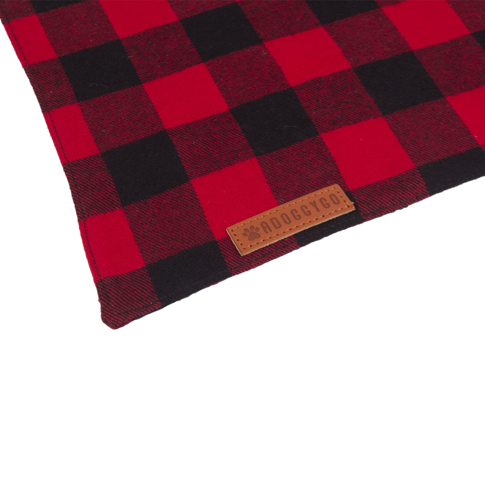 ADOGGYGO packaged set with red and green plaid bandanas, a great gift idea for pets.