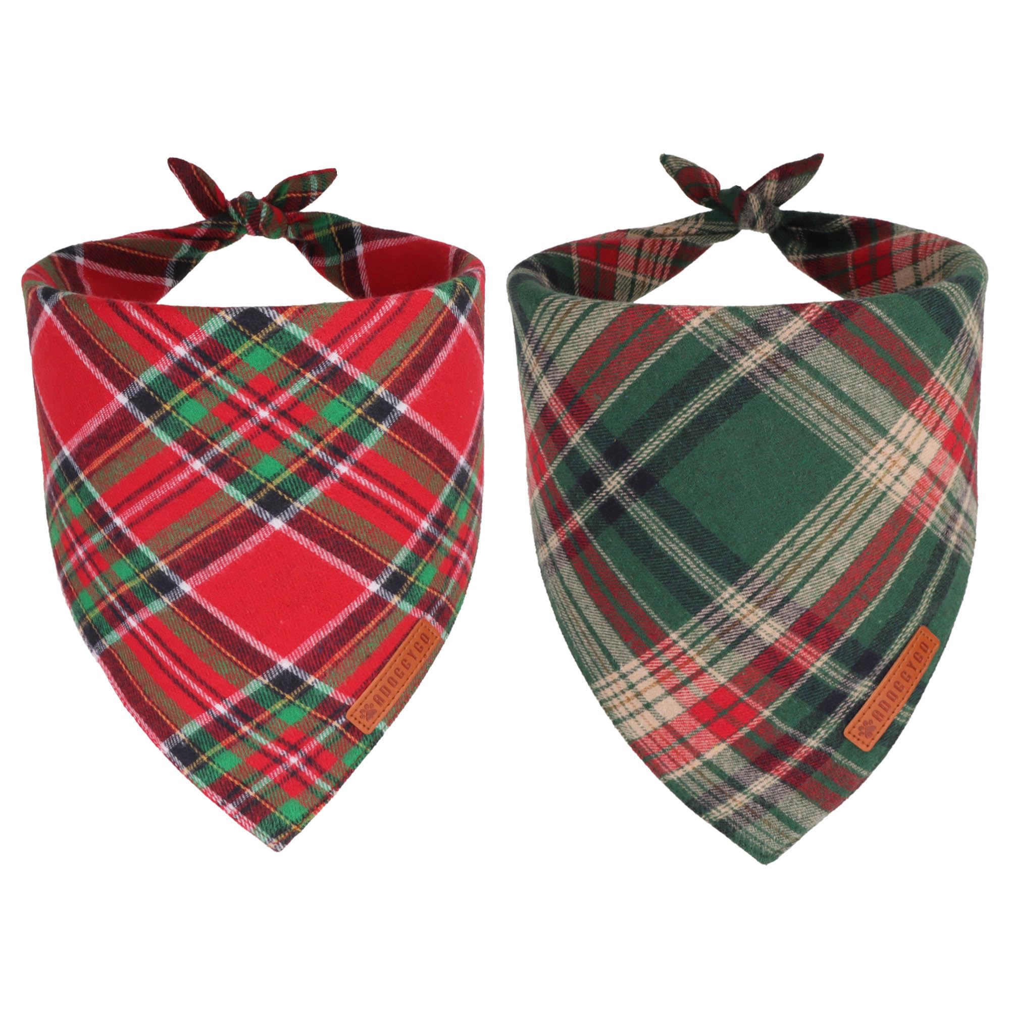 ADOGGYGO Christmas bandana in red plaid on dog enhances festive look for holidays