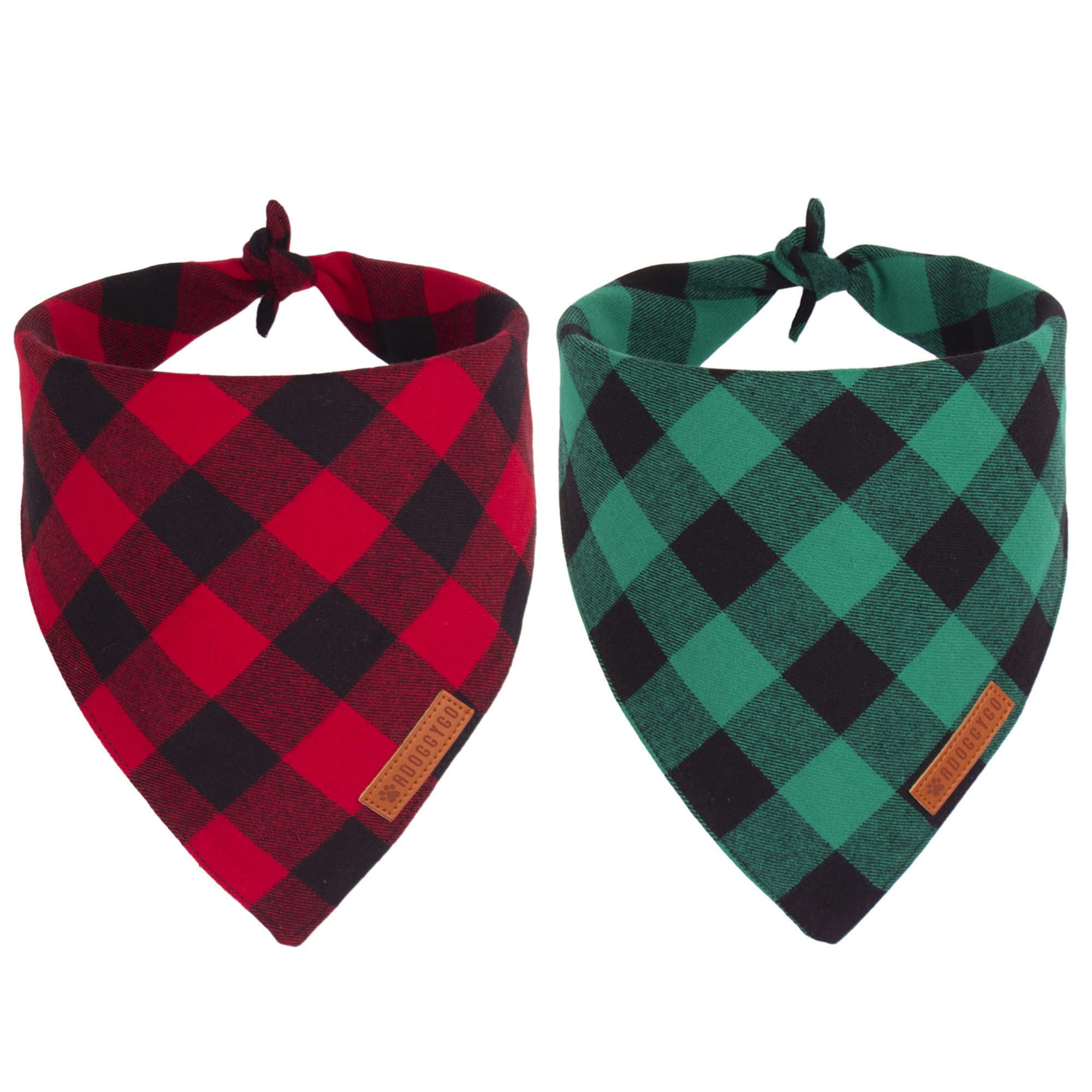 ADOGGYGO Christmas bandana in red plaid on a dog for a festive photo moment.