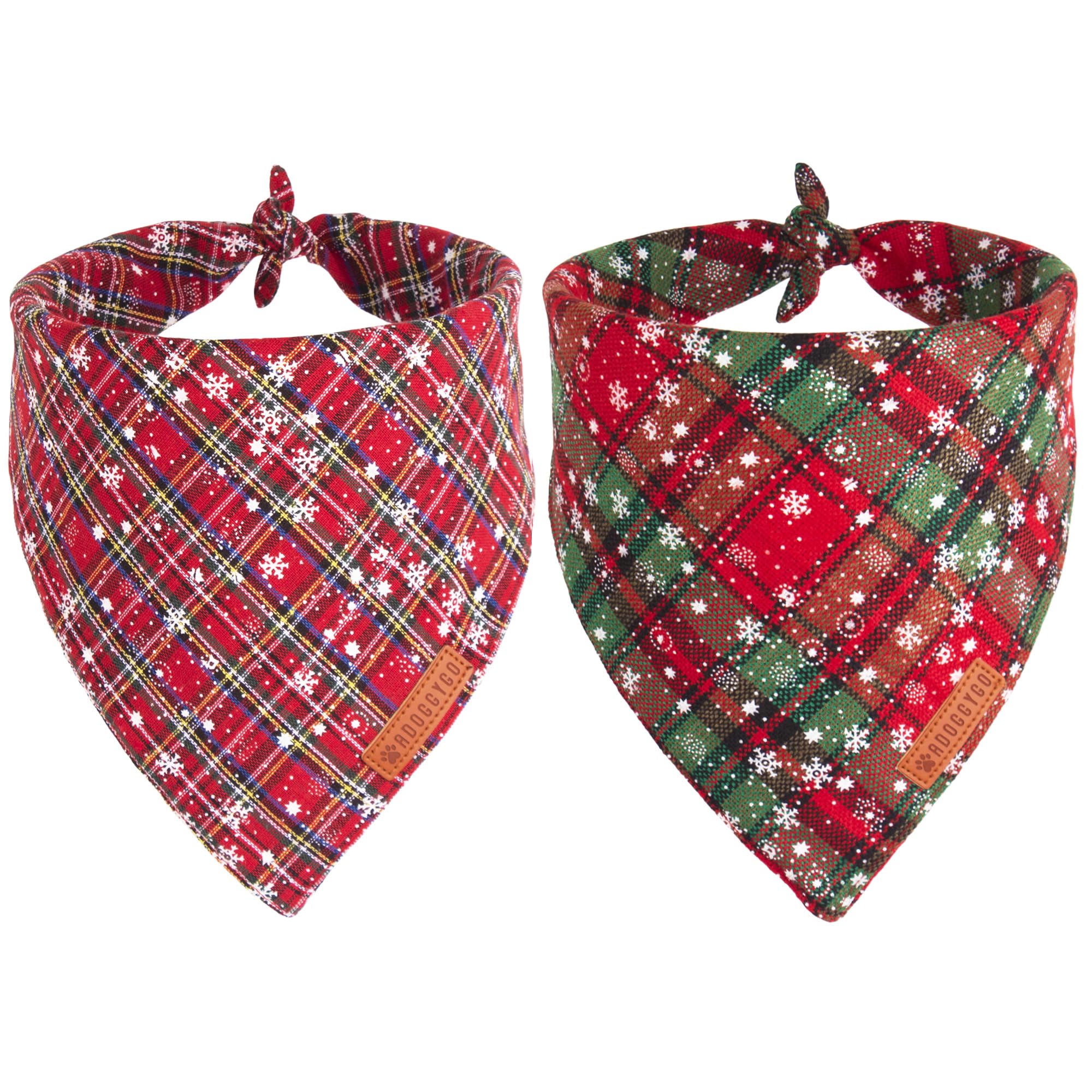 ADOGGYGO Christmas bandana red plaid on dog for festive holiday style.