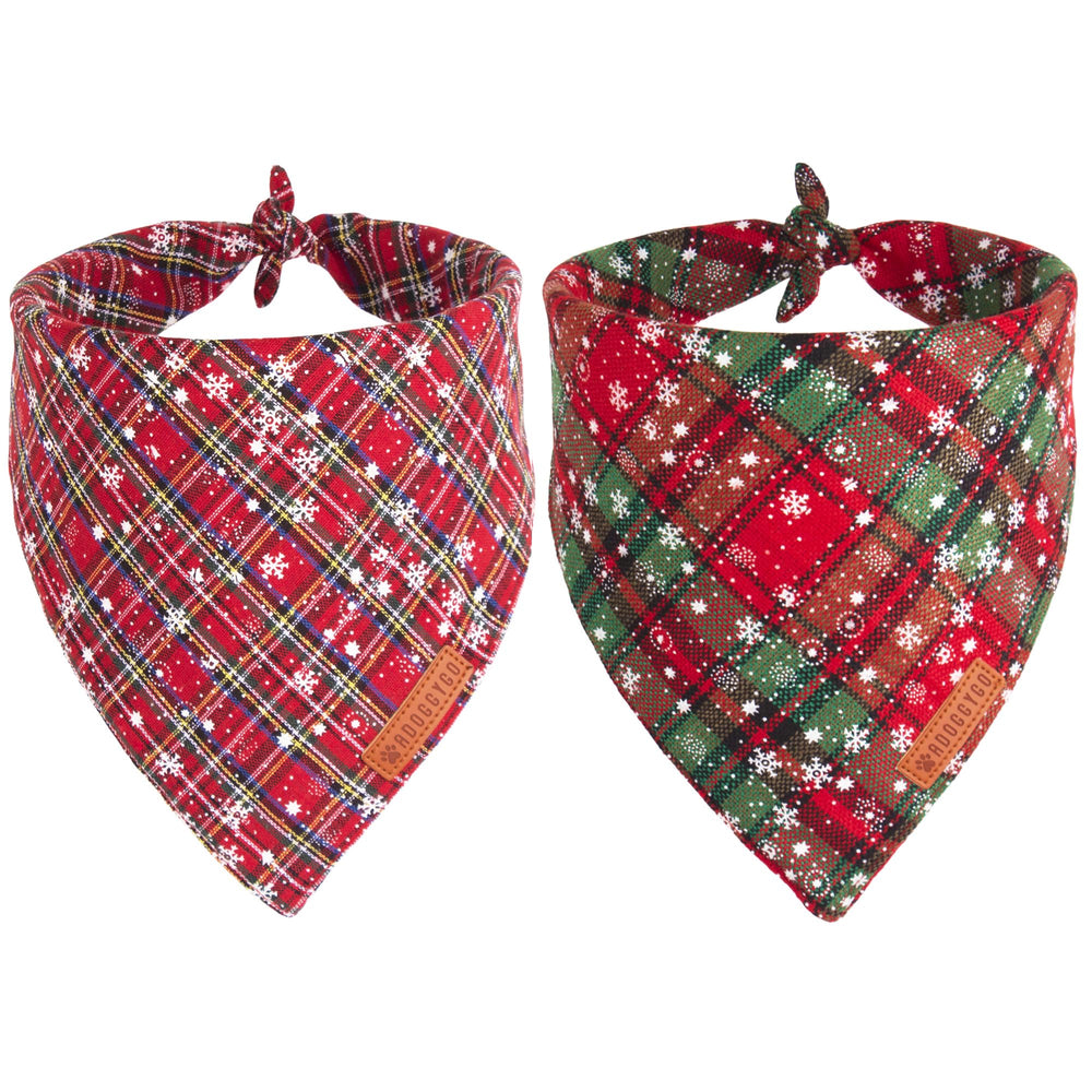 ADOGGYGO Christmas bandana red plaid on dog for festive holiday style.