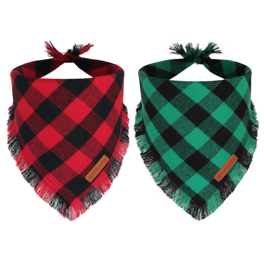 ADOGGYGO Christmas red plaid bandana with tassels enhances holiday photo moments