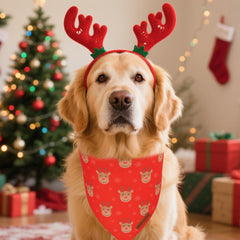 ADOGGYGO Christmas bandana features reindeer pattern for holiday styling.