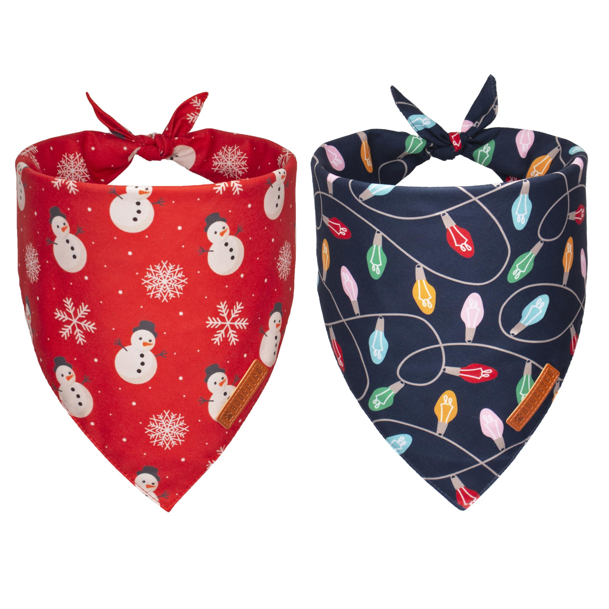 ADOGGYGO Christmas dog bandana with snowman pattern for festive photo moments.