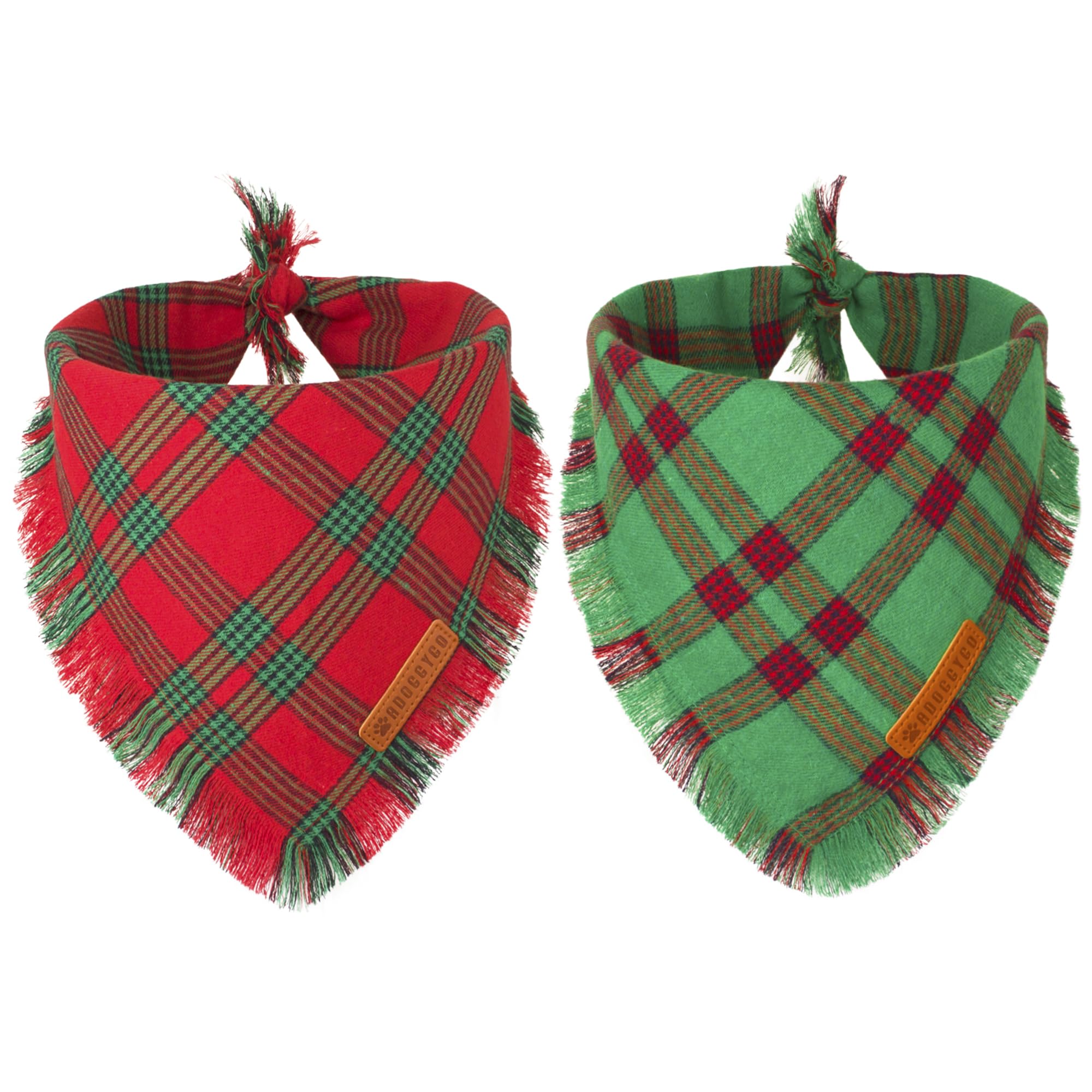 ADOGGYGO Christmas bandana with tassels in red plaid for a festive look.
