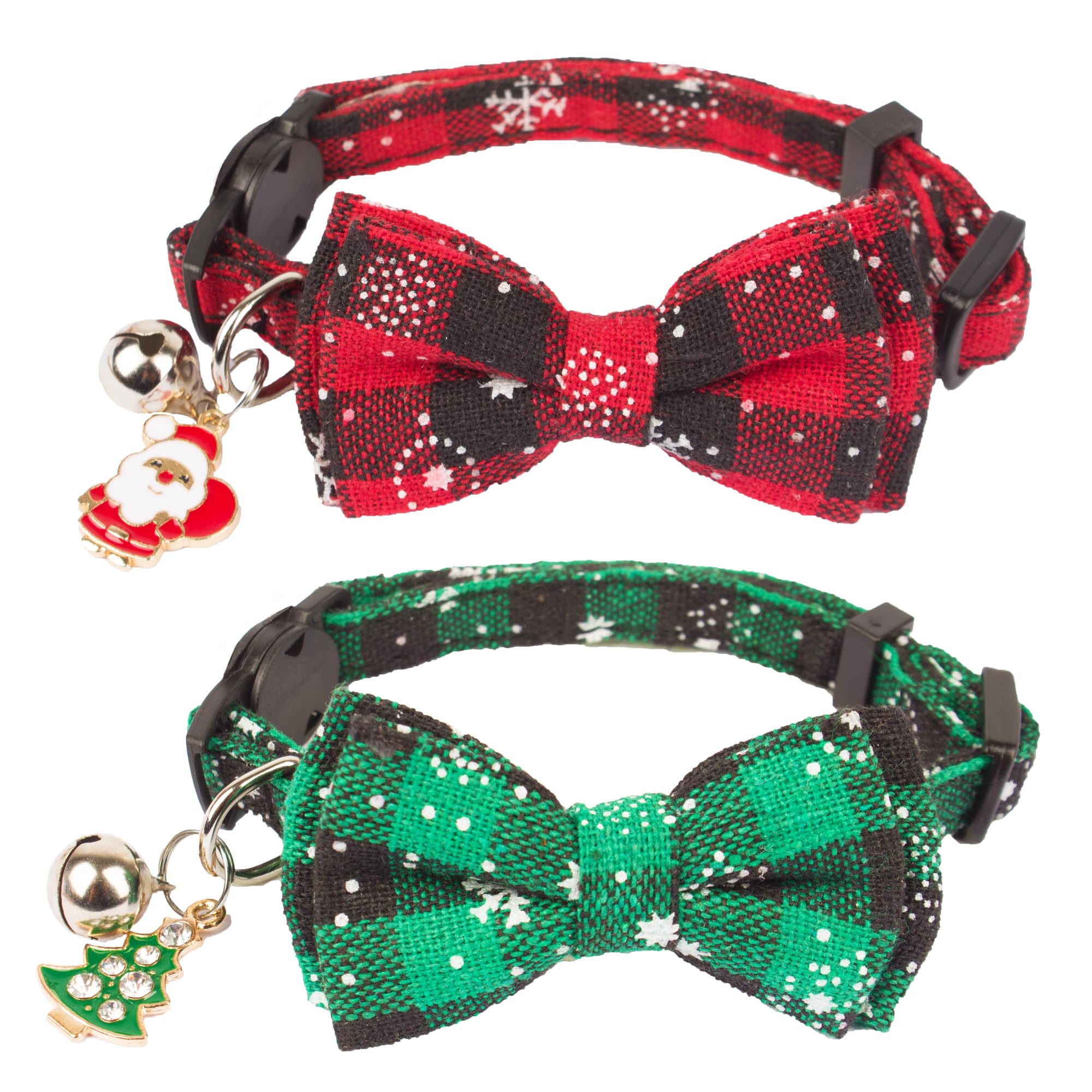 ADOGGYGO Christmas cat collar with breakaway buckle and bowtie for safe holiday wear