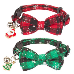 ADOGGYGO Christmas cat collar with breakaway buckle and bowtie for safe holiday wear