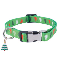 ADOGGYGO Christmas dog collar in green tree pattern for festive walks.