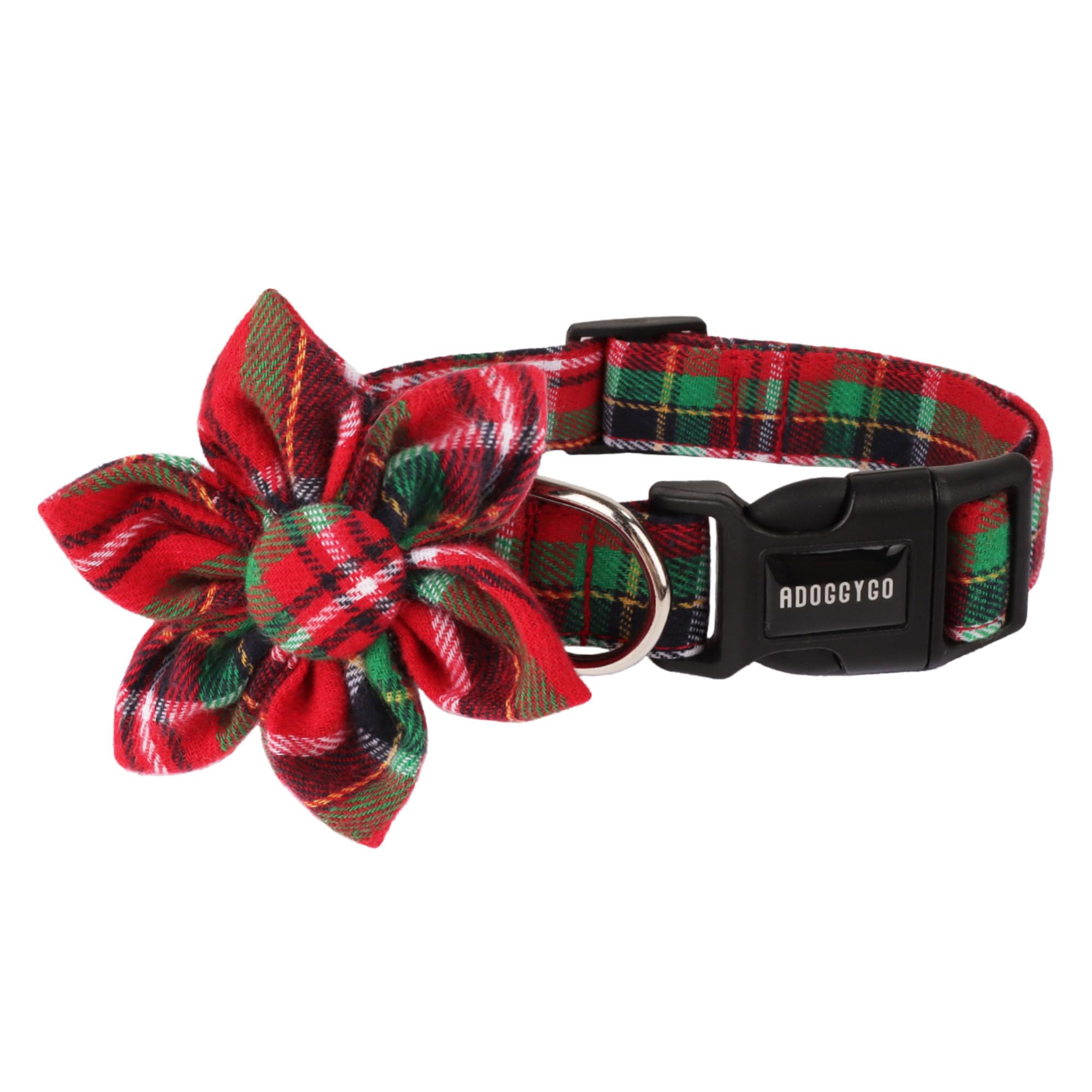ADOGGYGO Christmas collar with plaid and floral for festive pet photos