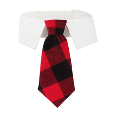 ADOGGYGO Christmas dog necktie collar closeup highlights festive plaid detail for holiday photos.